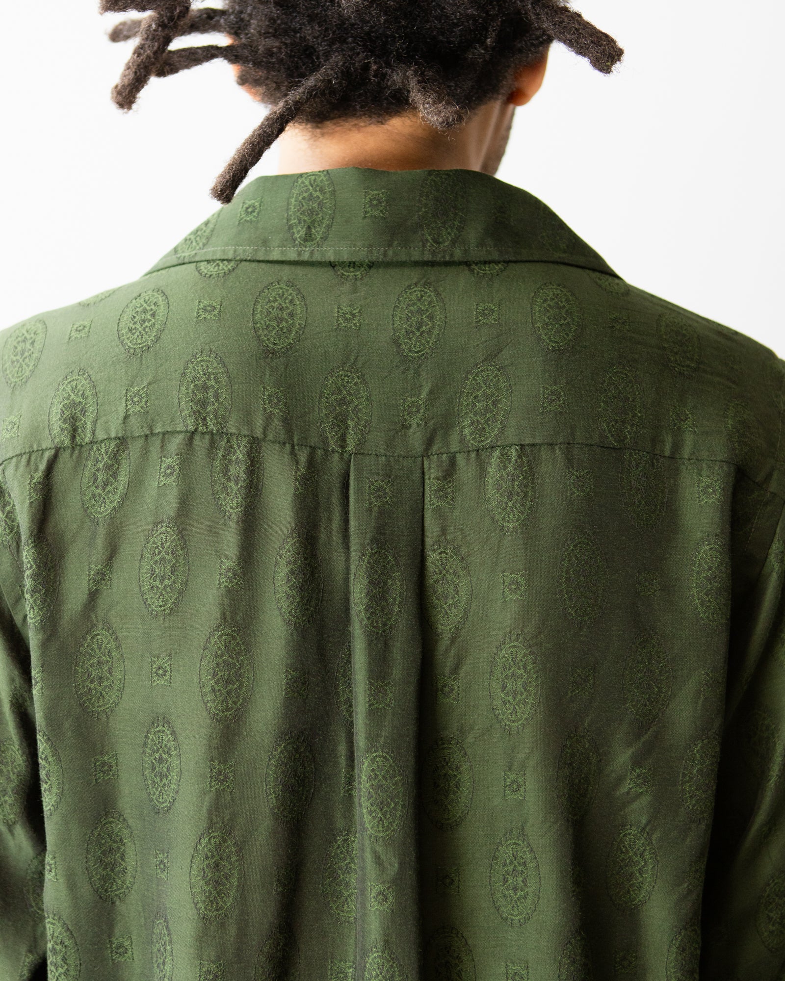 Italian Collar Shirt – Dark Green Fine Pattern Jacquard