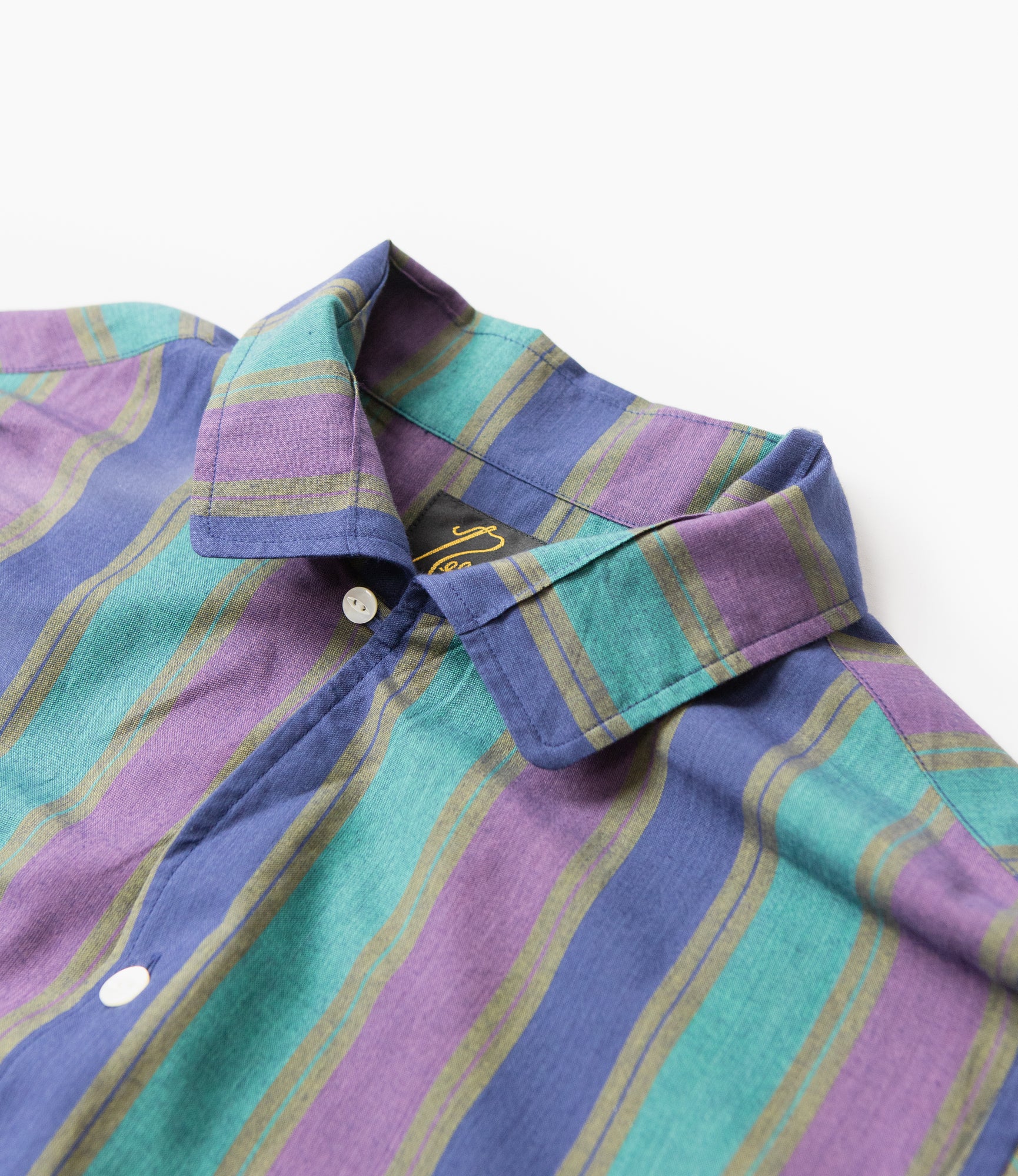 Italian Collar Shirt – Green Stripe Cotton Lawn