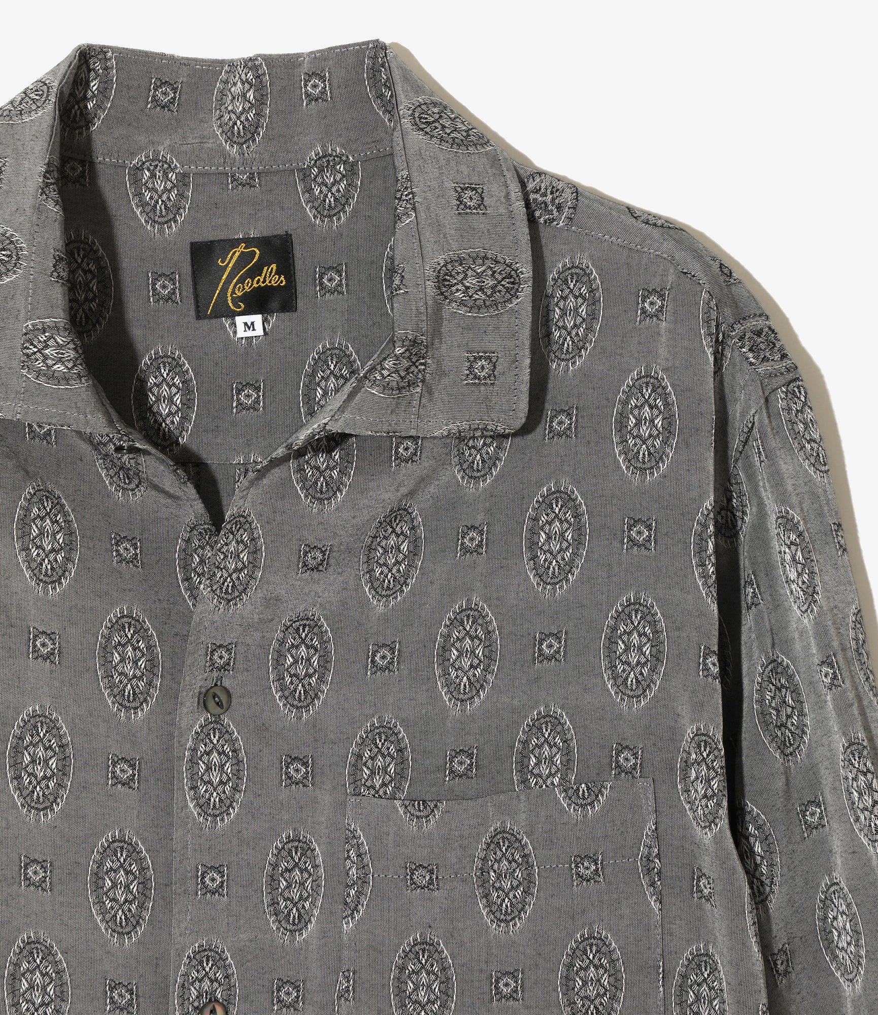 Italian Collar Shirt – Grey Fine Pattern Jacquard