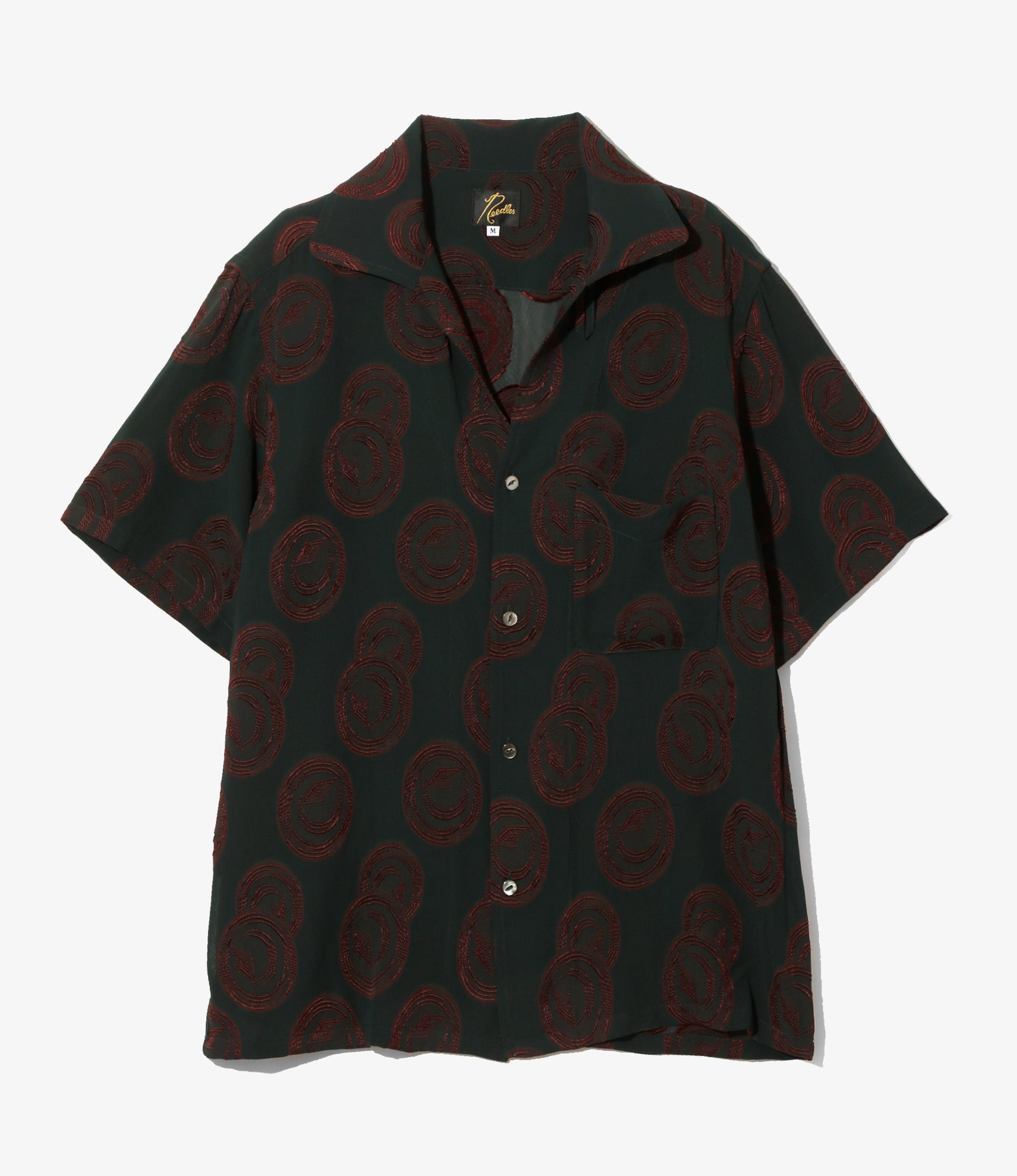 Italian Collar Short Sleeve Shirt – Green/Bordeaux Jacquard Ring Cut Rayon