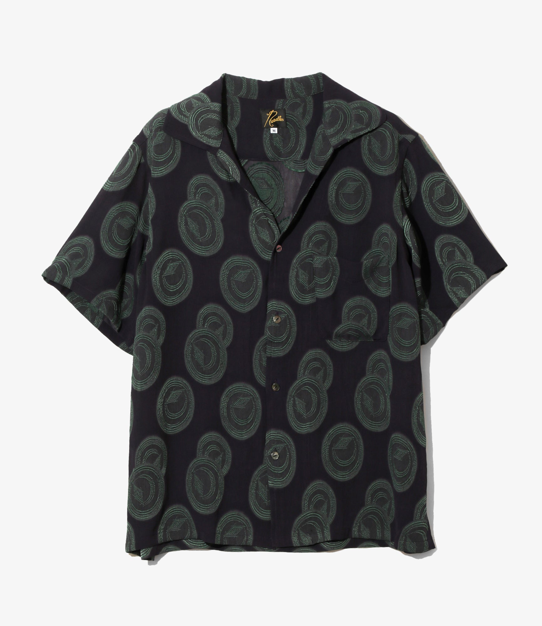 Italian Collar Short Sleeve Shirt – Purple/Green Ring Cut Jacquard Rayon