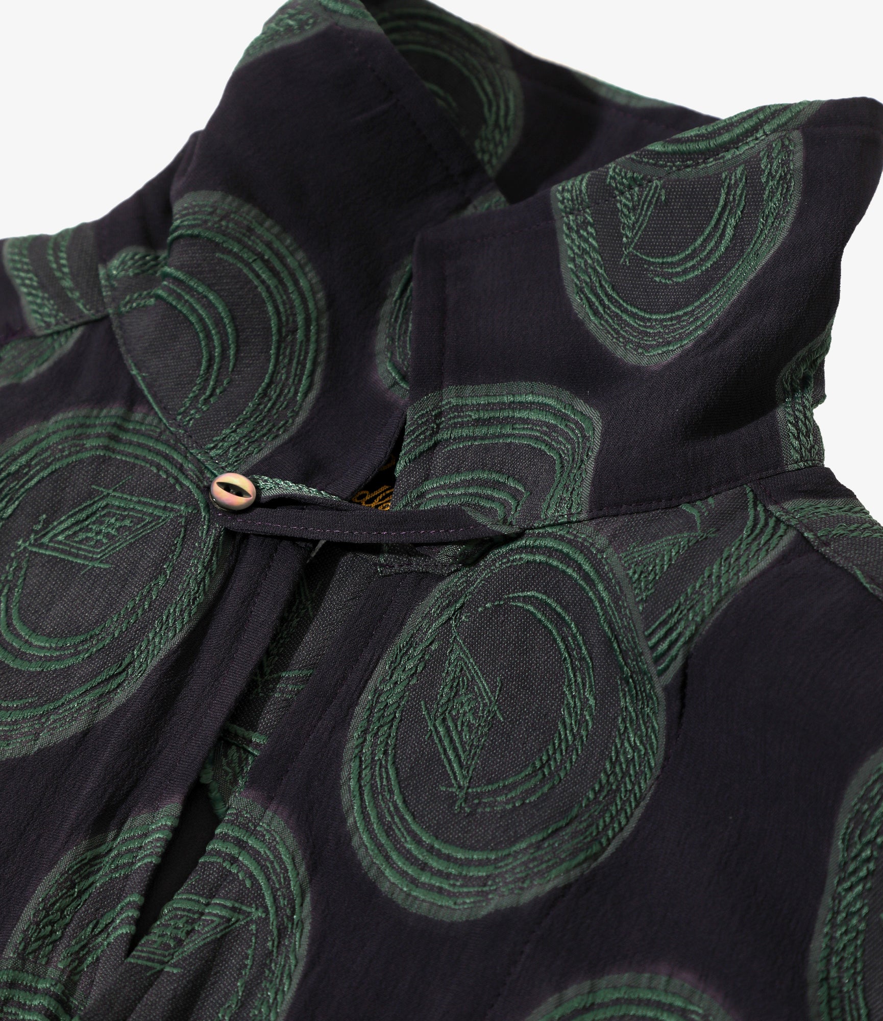 Italian Collar Short Sleeve Shirt – Purple/Green Ring Cut Jacquard Rayon