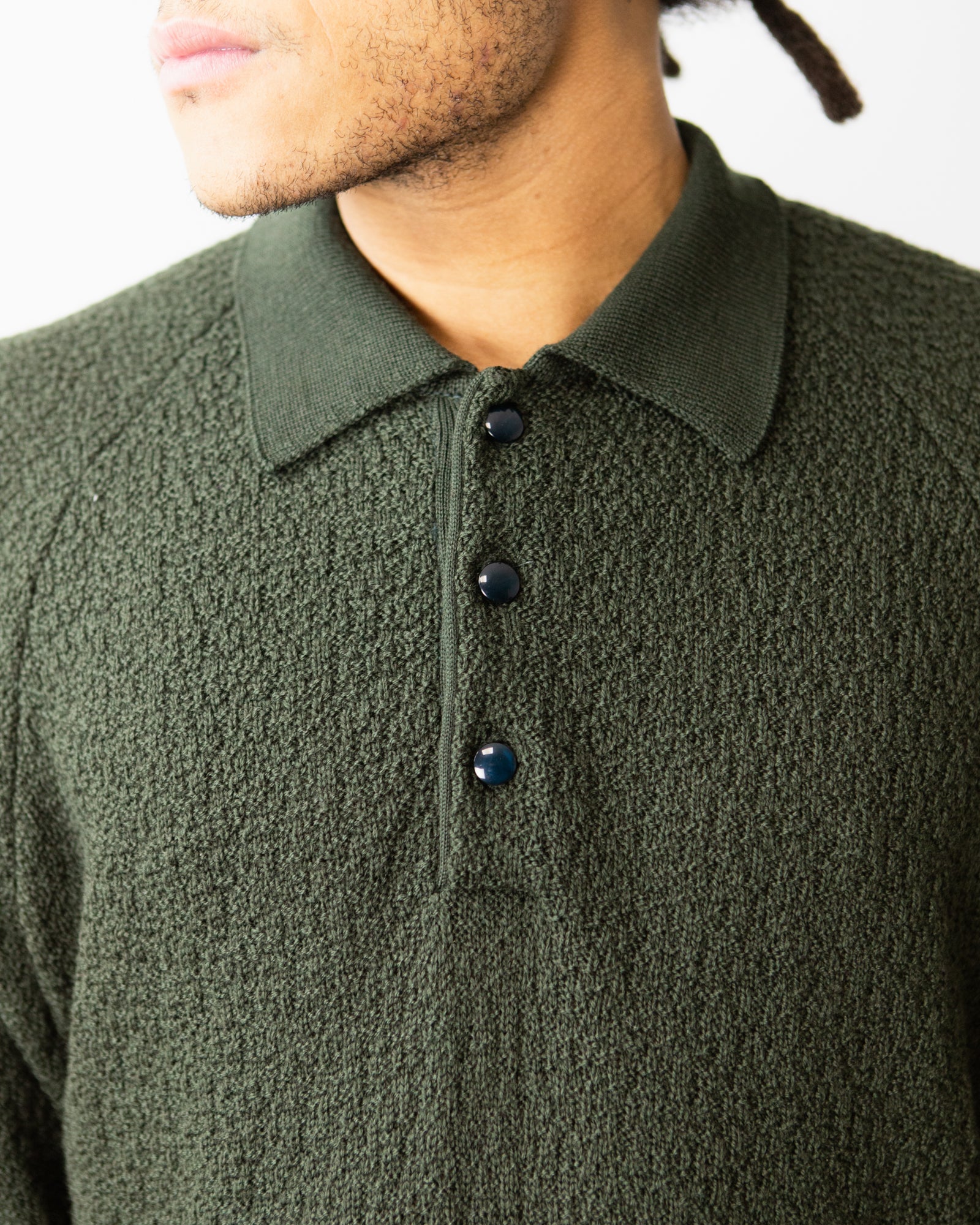 Short Sleeve Knit Polo Sweater – Green Merino Wool