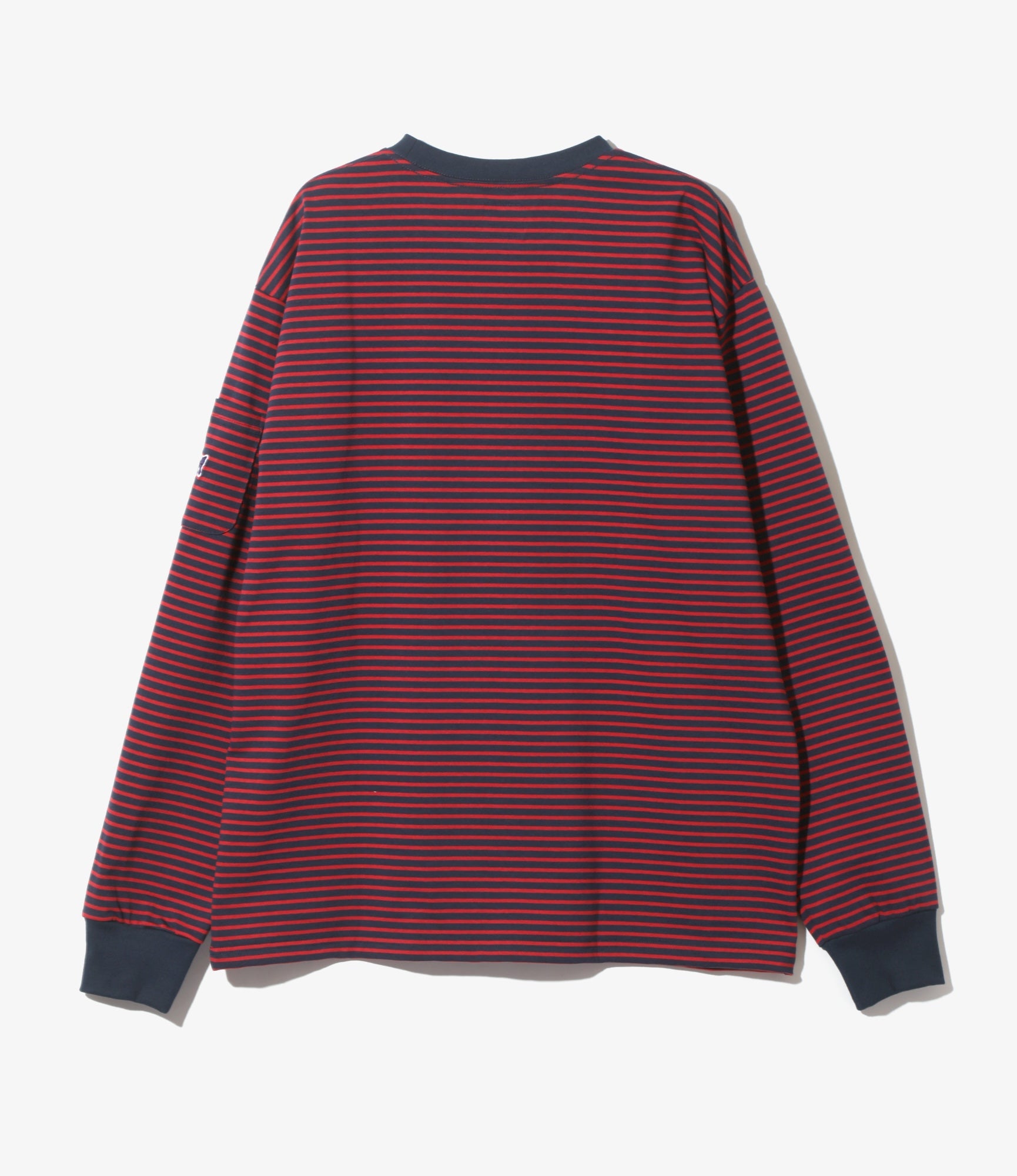 Crew Neck Long Sleeve T-Shirt – Navy/Red Stripe