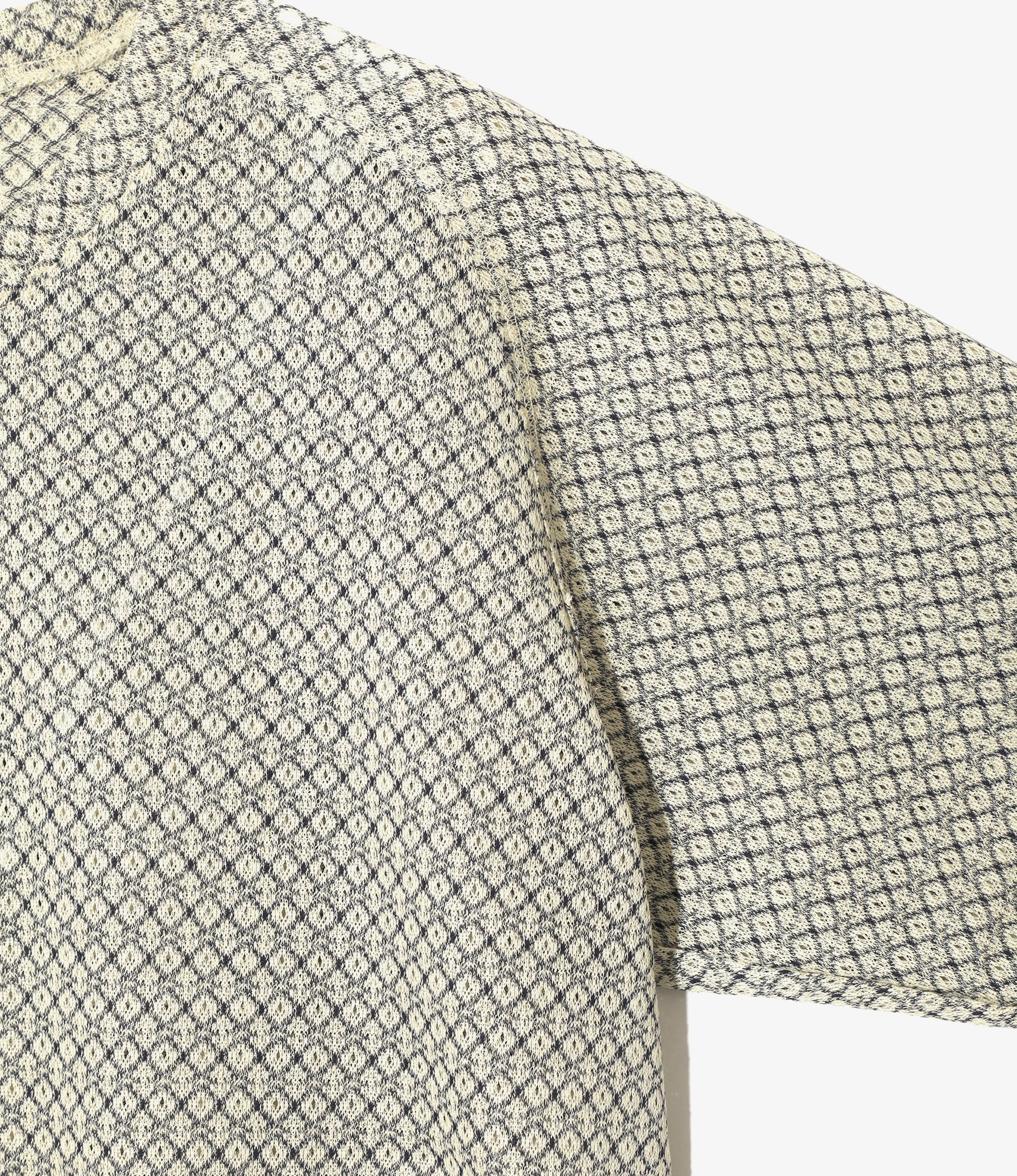 Long Sleeve U-Neck T-Shirt – Natural Grid Pattern Russell