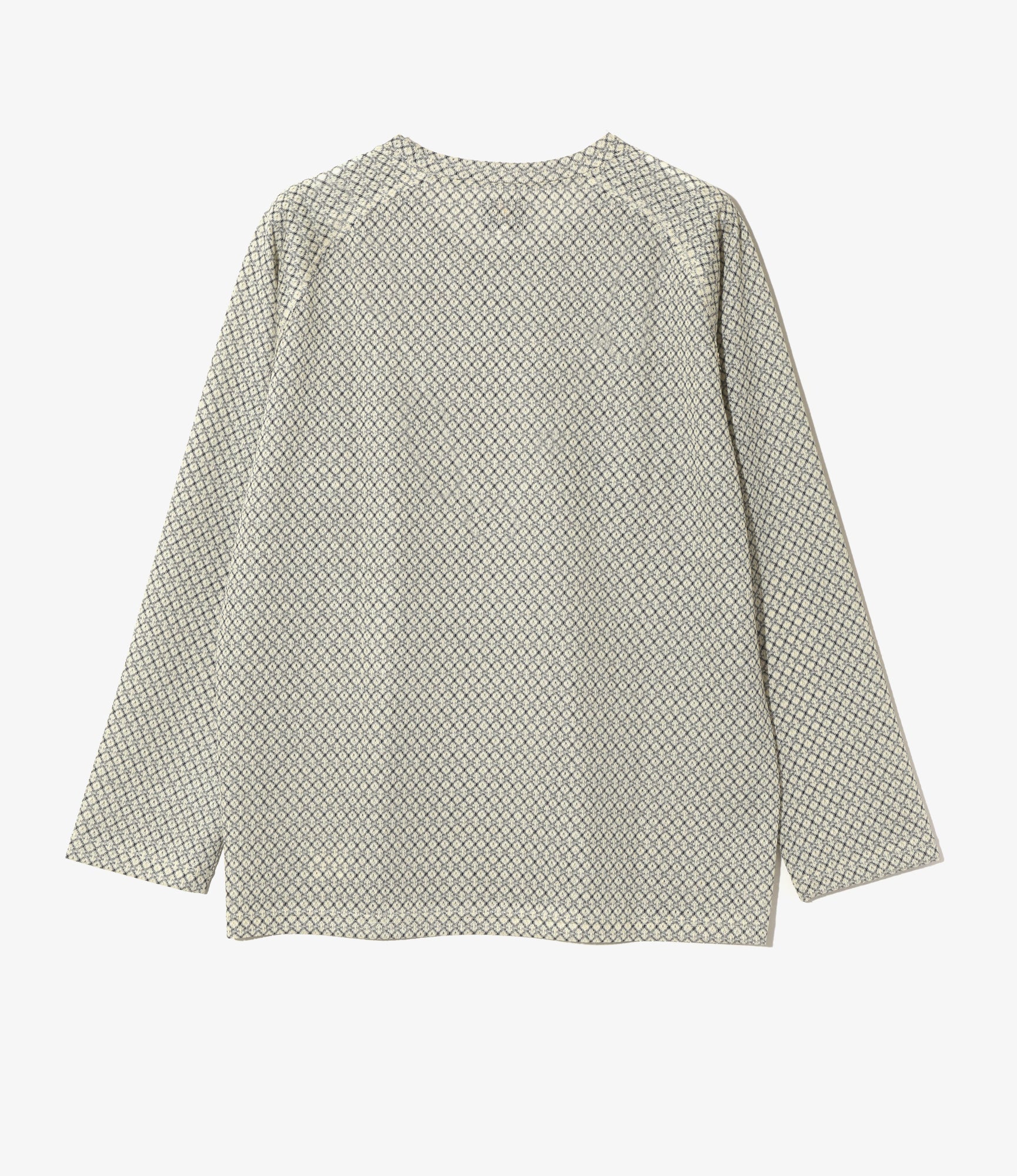 Long Sleeve U-Neck T-Shirt – Natural Grid Pattern Russell