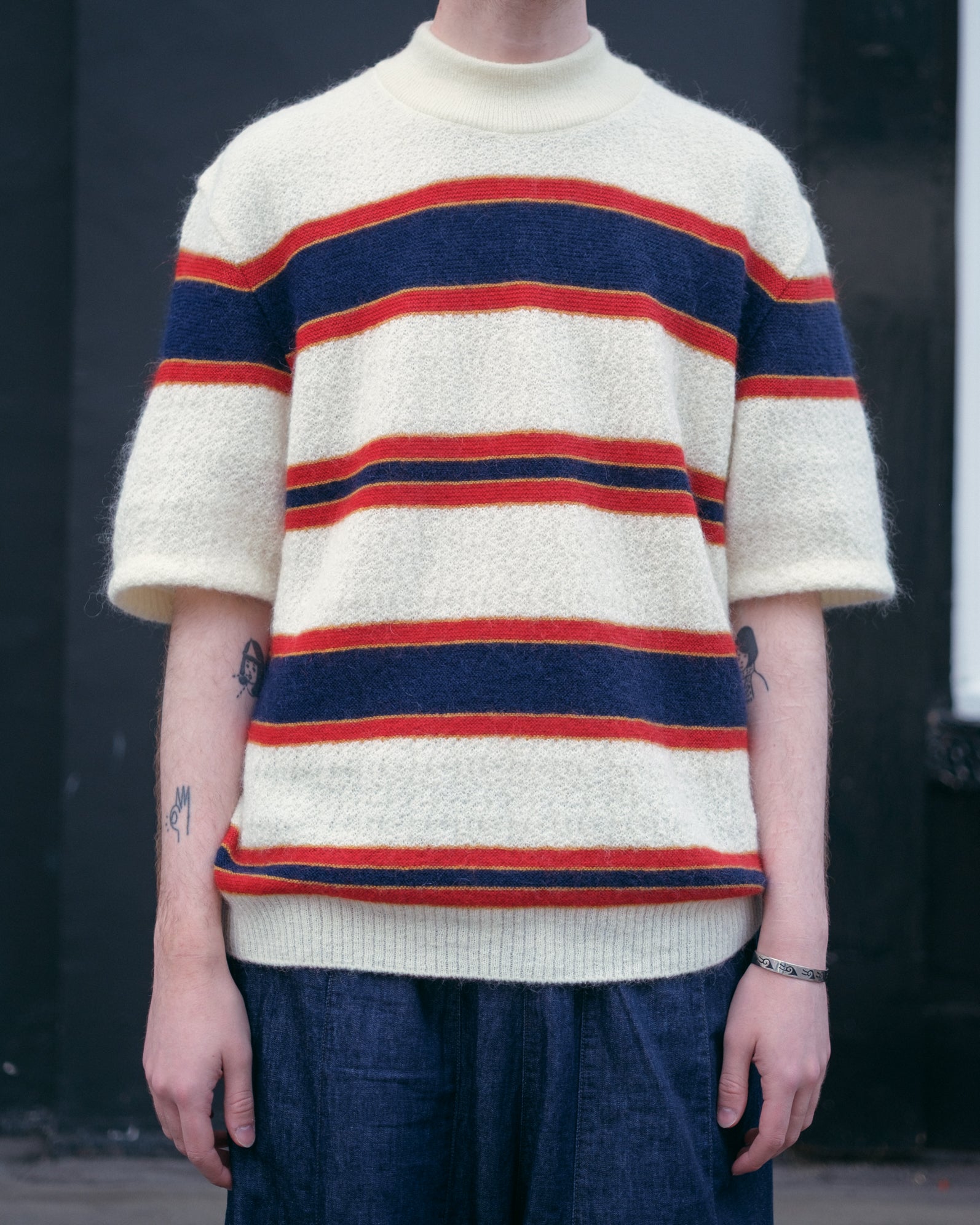 Mock Neck Short Sleeve Sweater – Ivory Woven Crepe