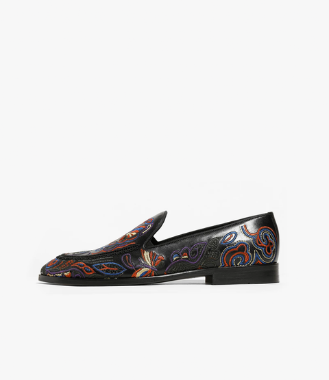 Papillon Embroidered Slip-On – Black Leather | Needles | Nepenthes