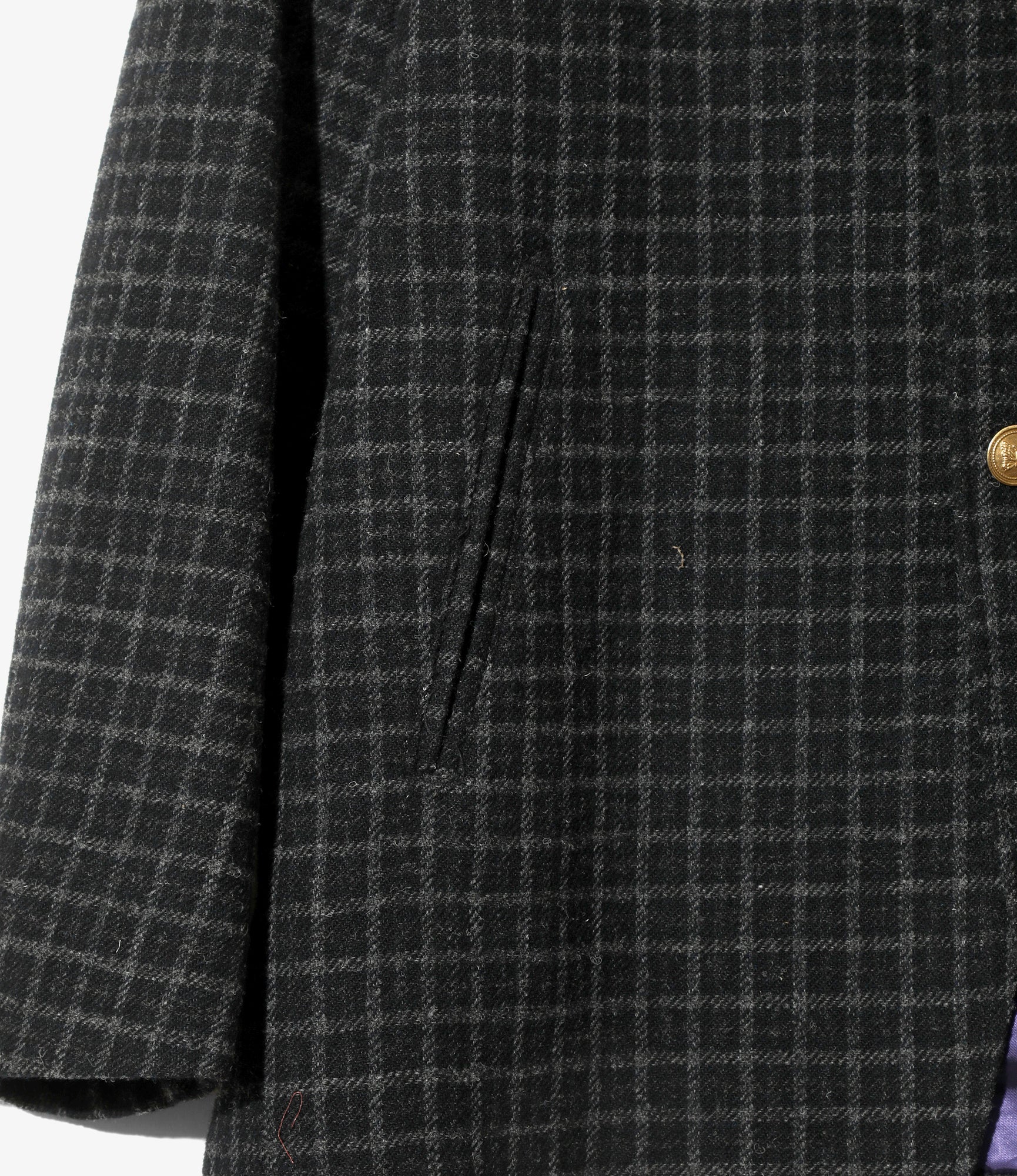 Pin Lapel Blazer – Charcoal Plaid Tweed