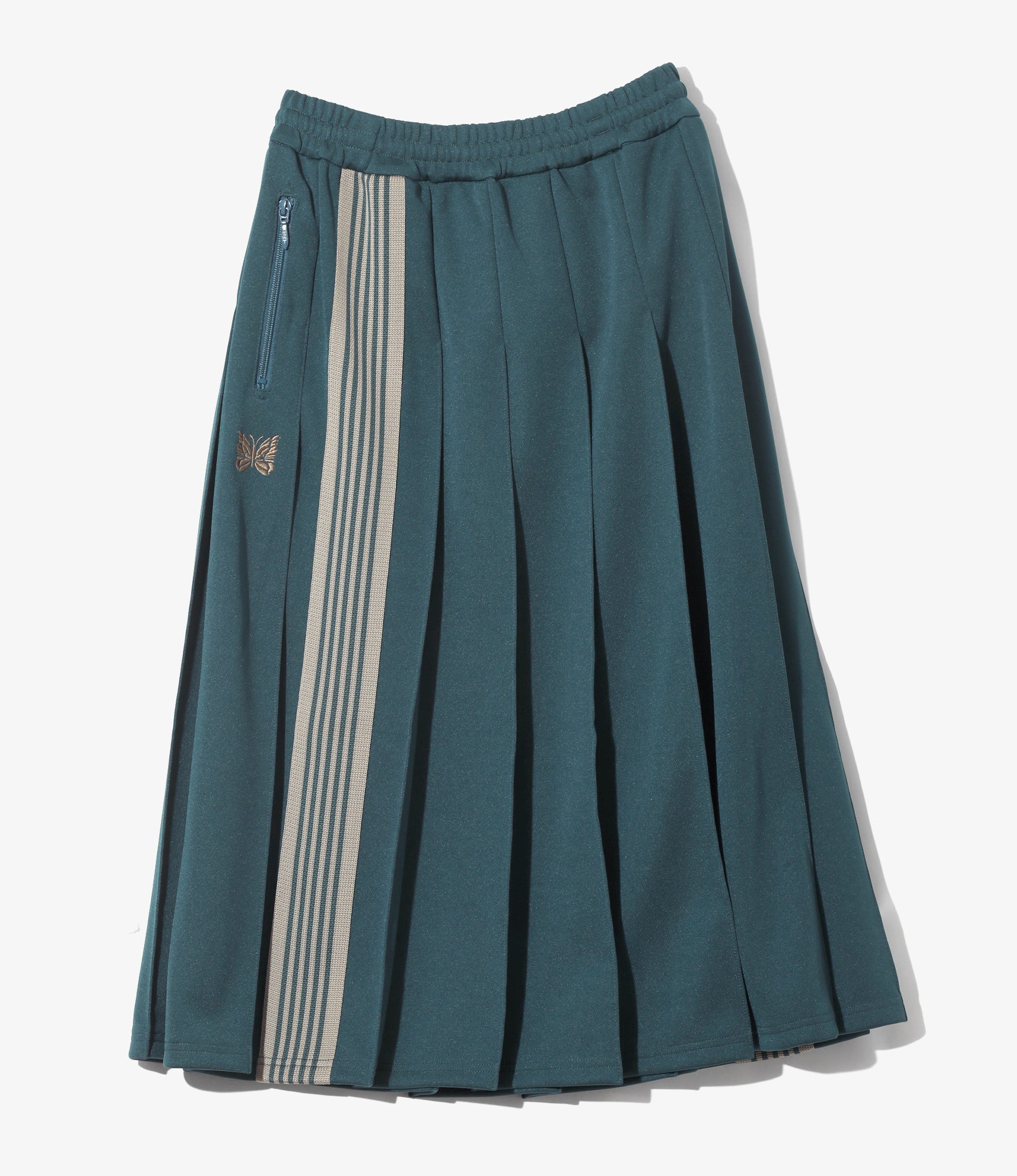 Pleated Track Skirt – Green Smooth Polyester