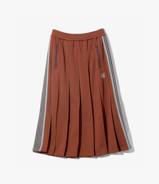 Pleated Track Skirt – Rust Smooth Polyester | Needles | Nepenthes