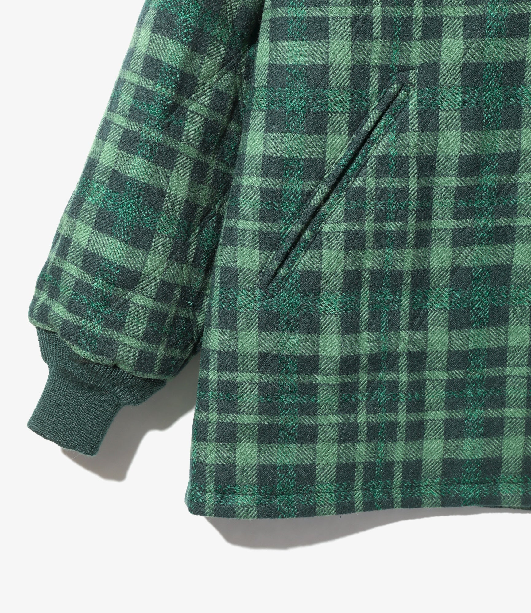 Quilted Sur Coat – Green Wool Plaid Twill