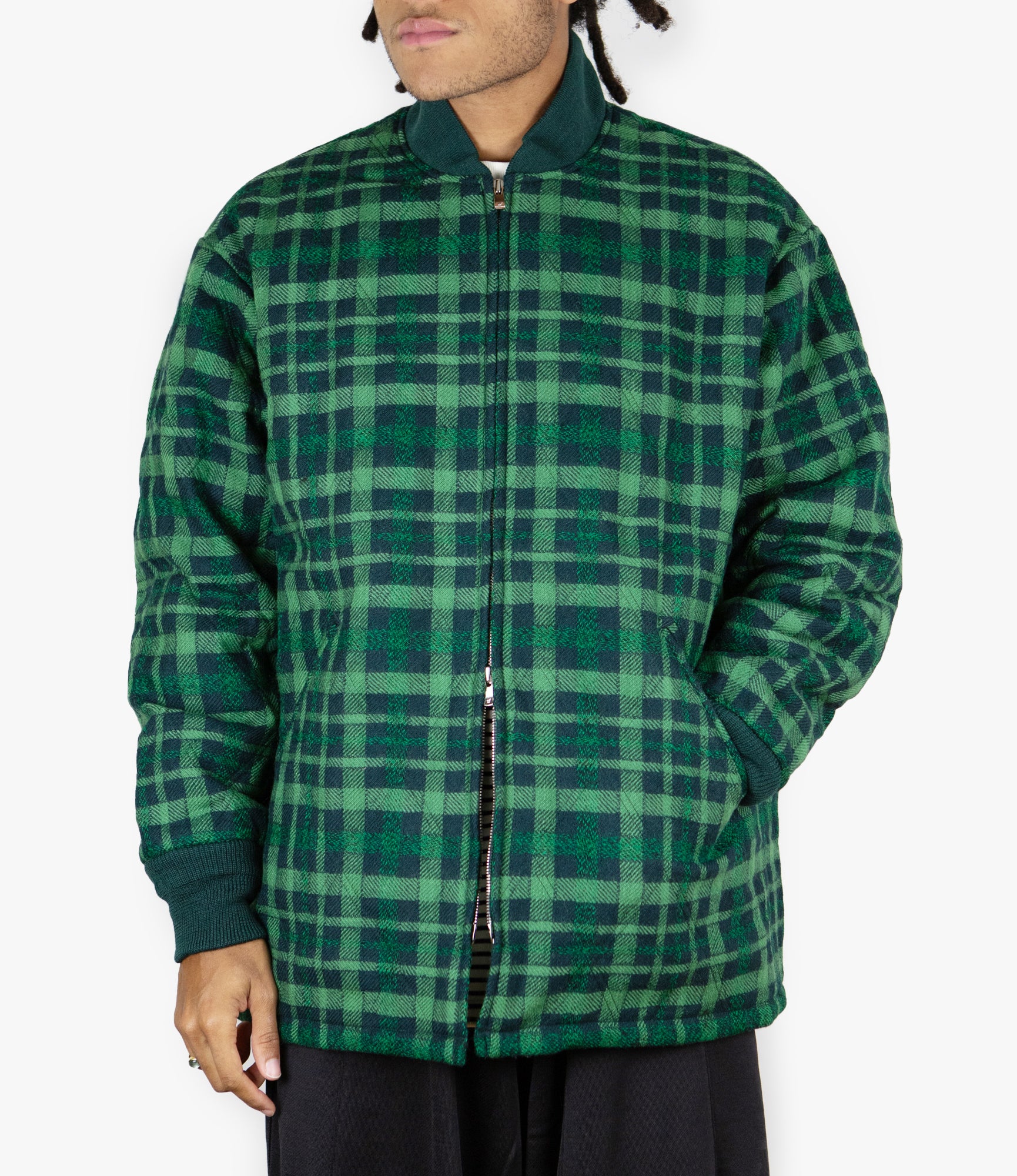 Quilted Sur Coat – Green Wool Plaid Twill