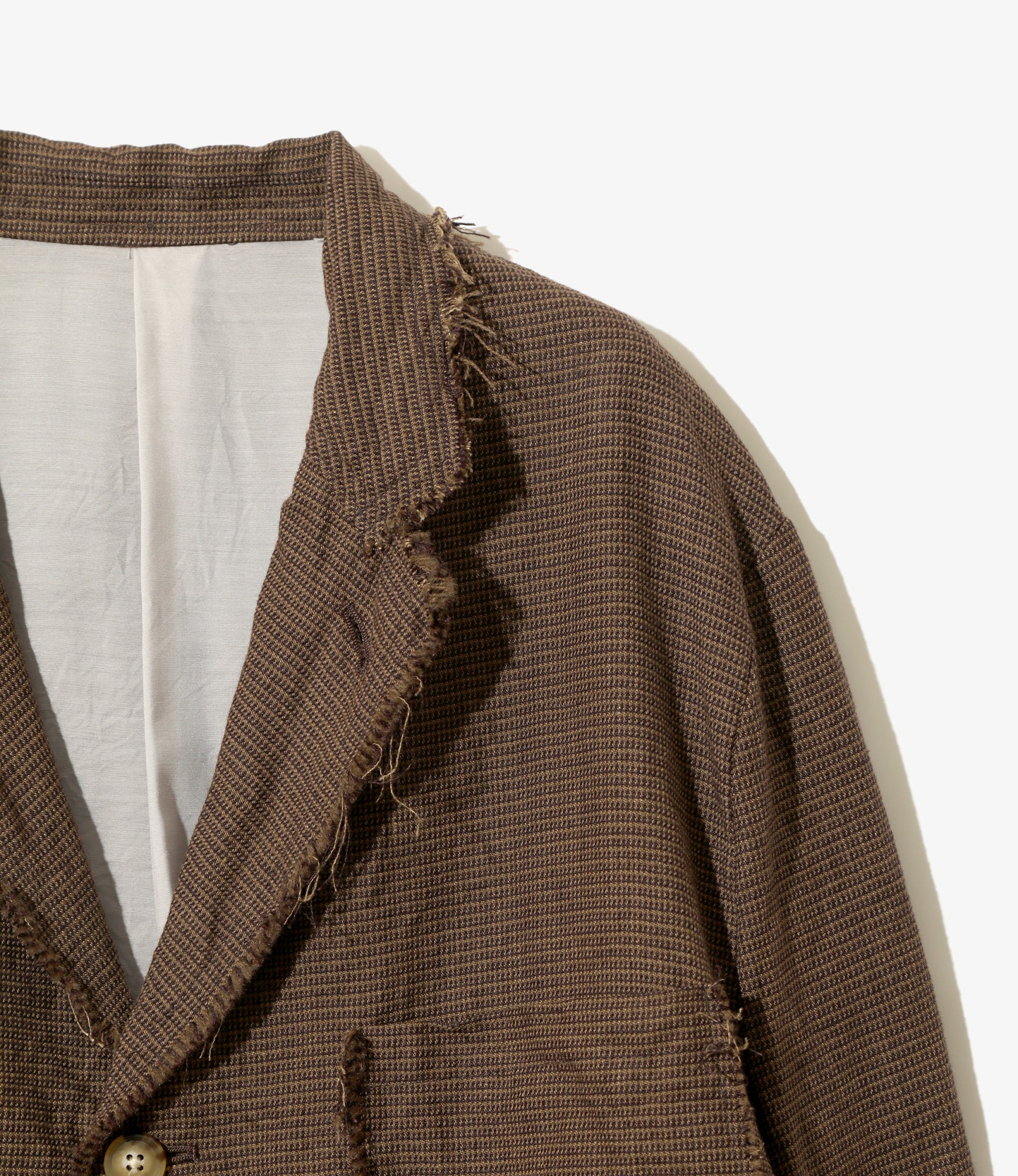 Raw Edge Jacket – Brown Houndstooth Linen/Wool Blend