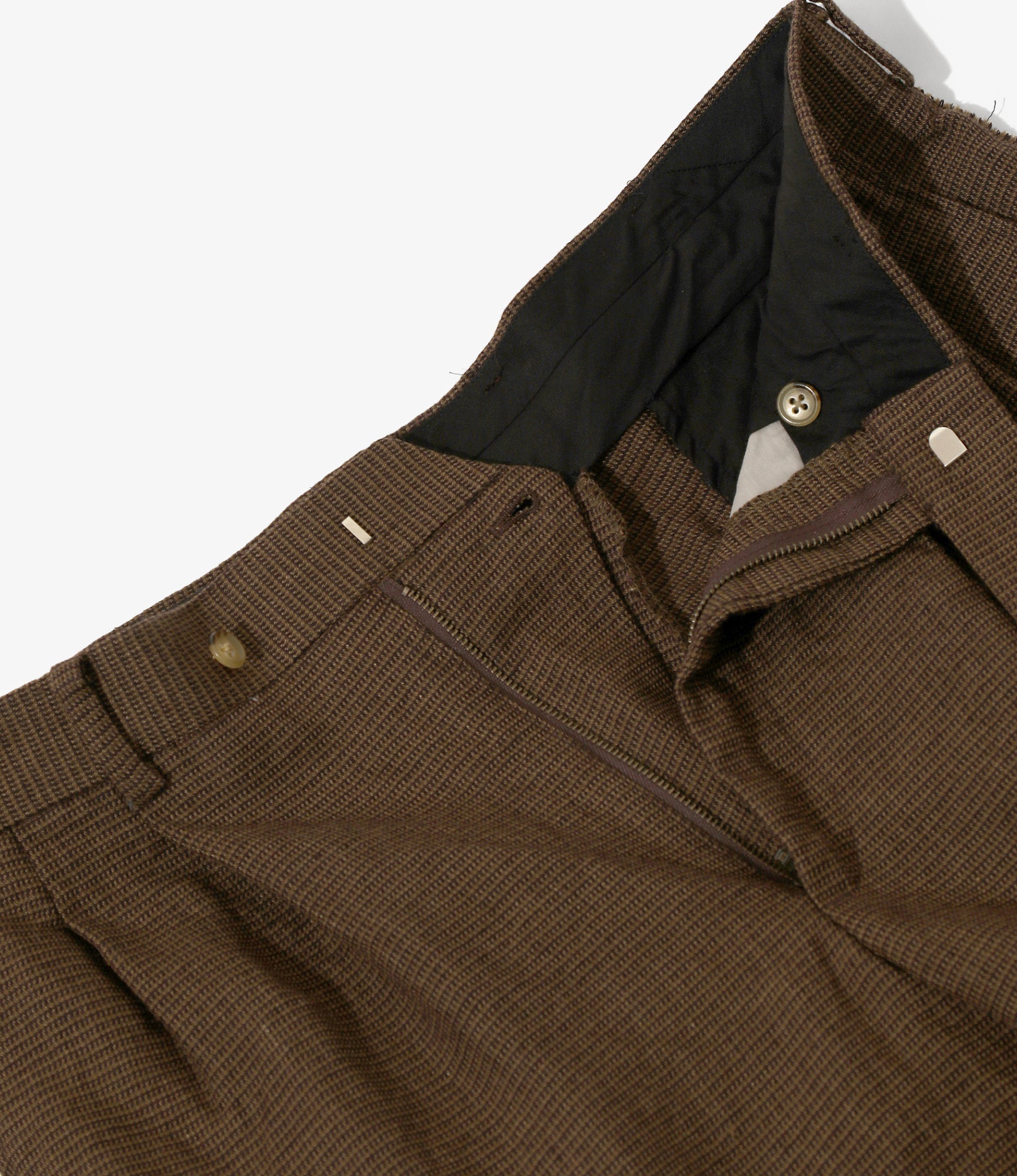 Raw Edge Trouser – Brown Houndstooth Linen/Wool Blend