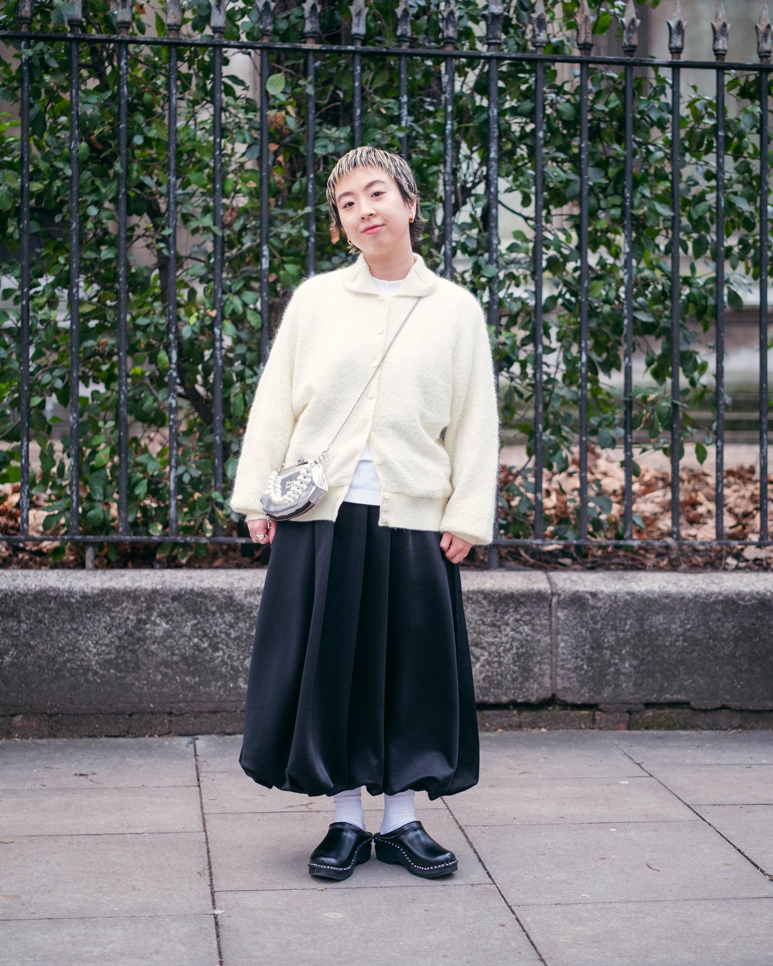 Round Collar Cardigan – Ivory Woven Crepe