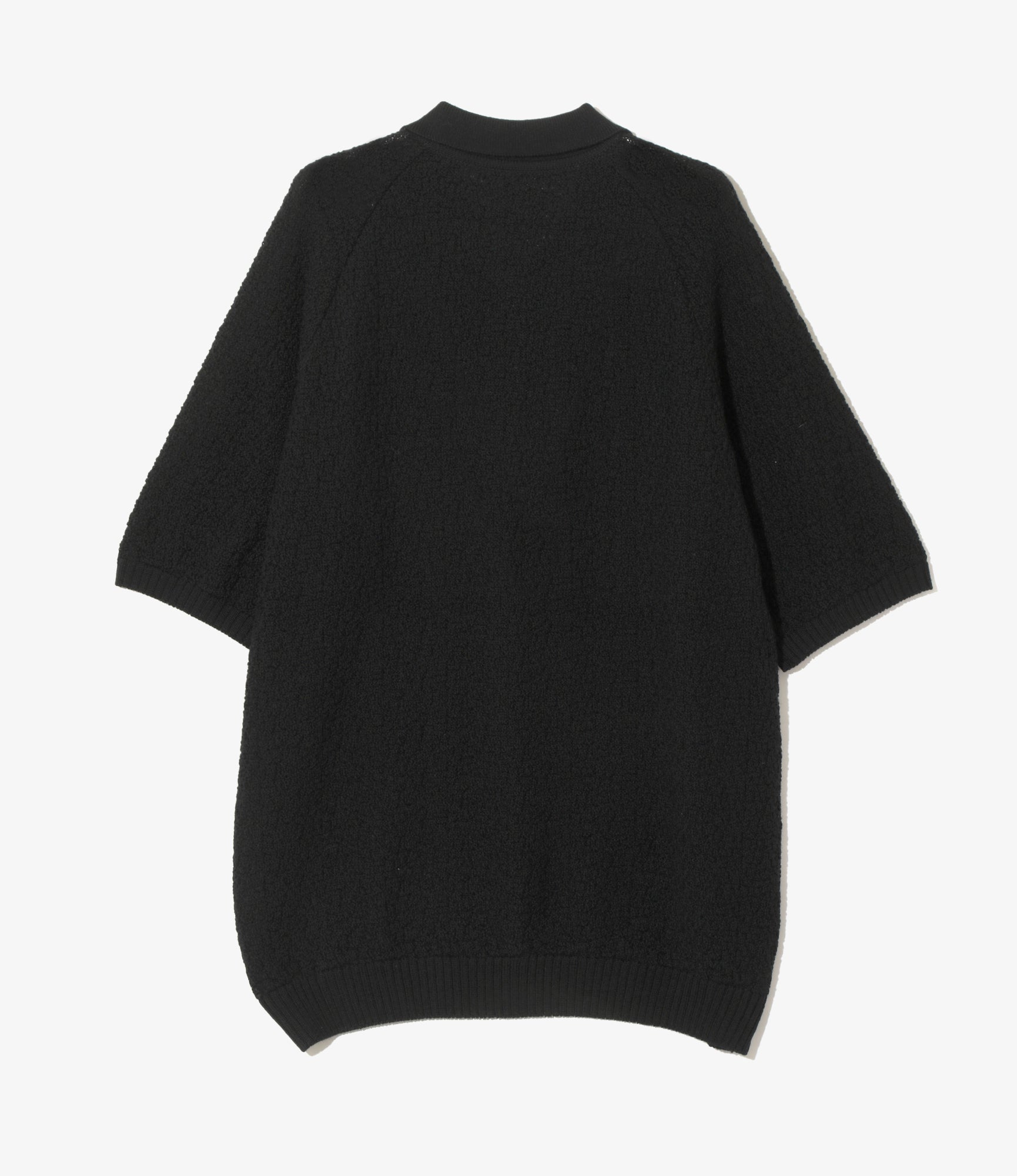 Short Sleeve Knit Polo Sweater – Black Merino Wool