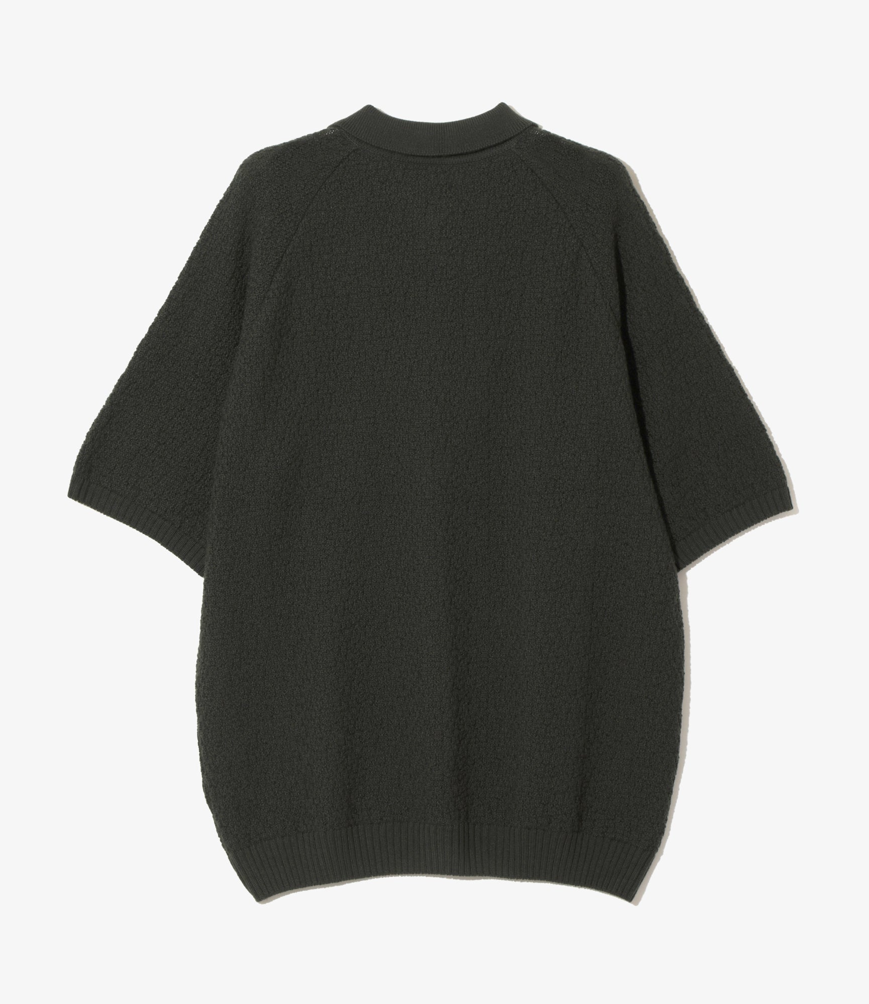 Short Sleeve Knit Polo Sweater – Green Merino Wool