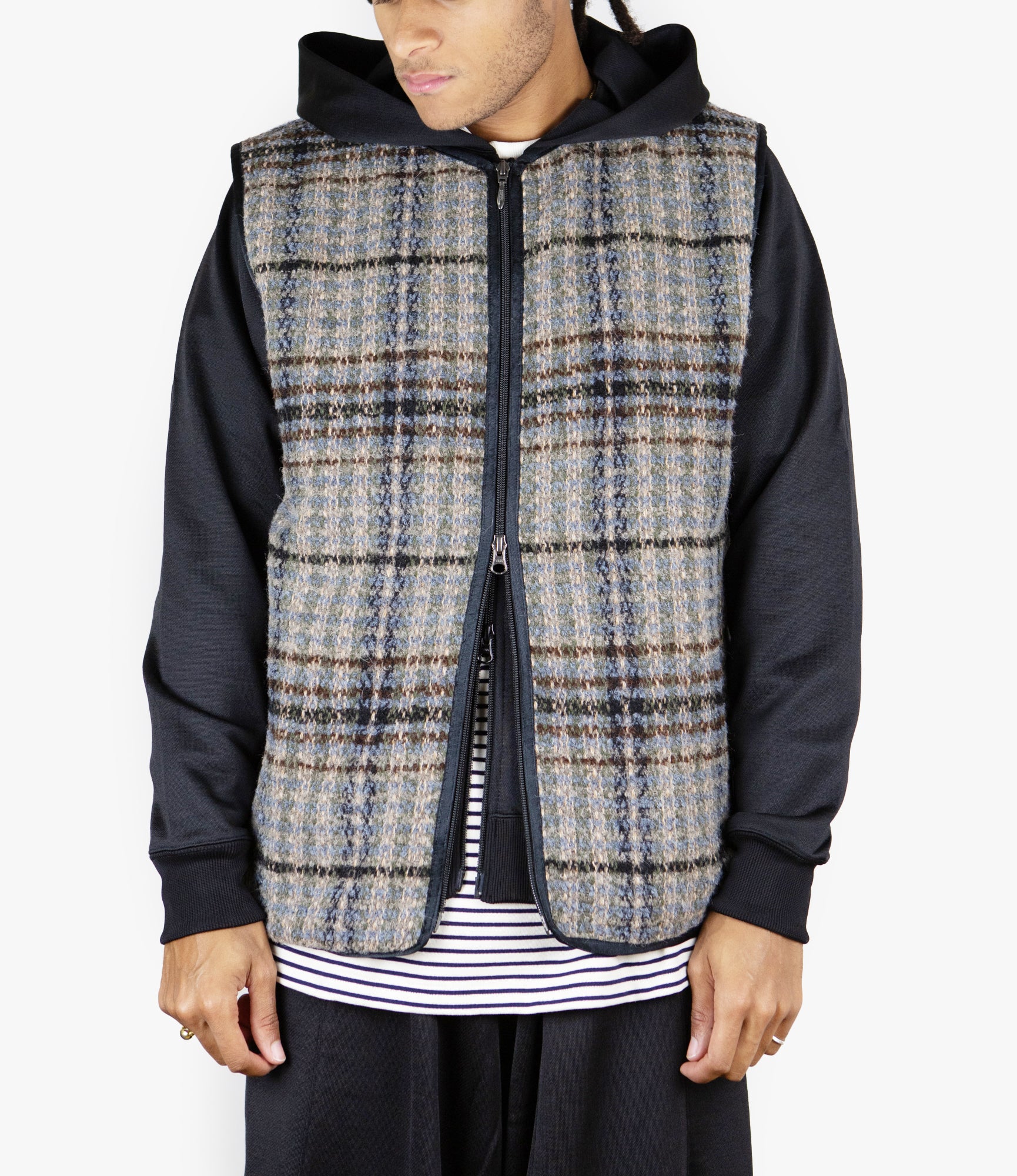 Warm Up Piping Vest – Sax/Brown/Grey Tweed