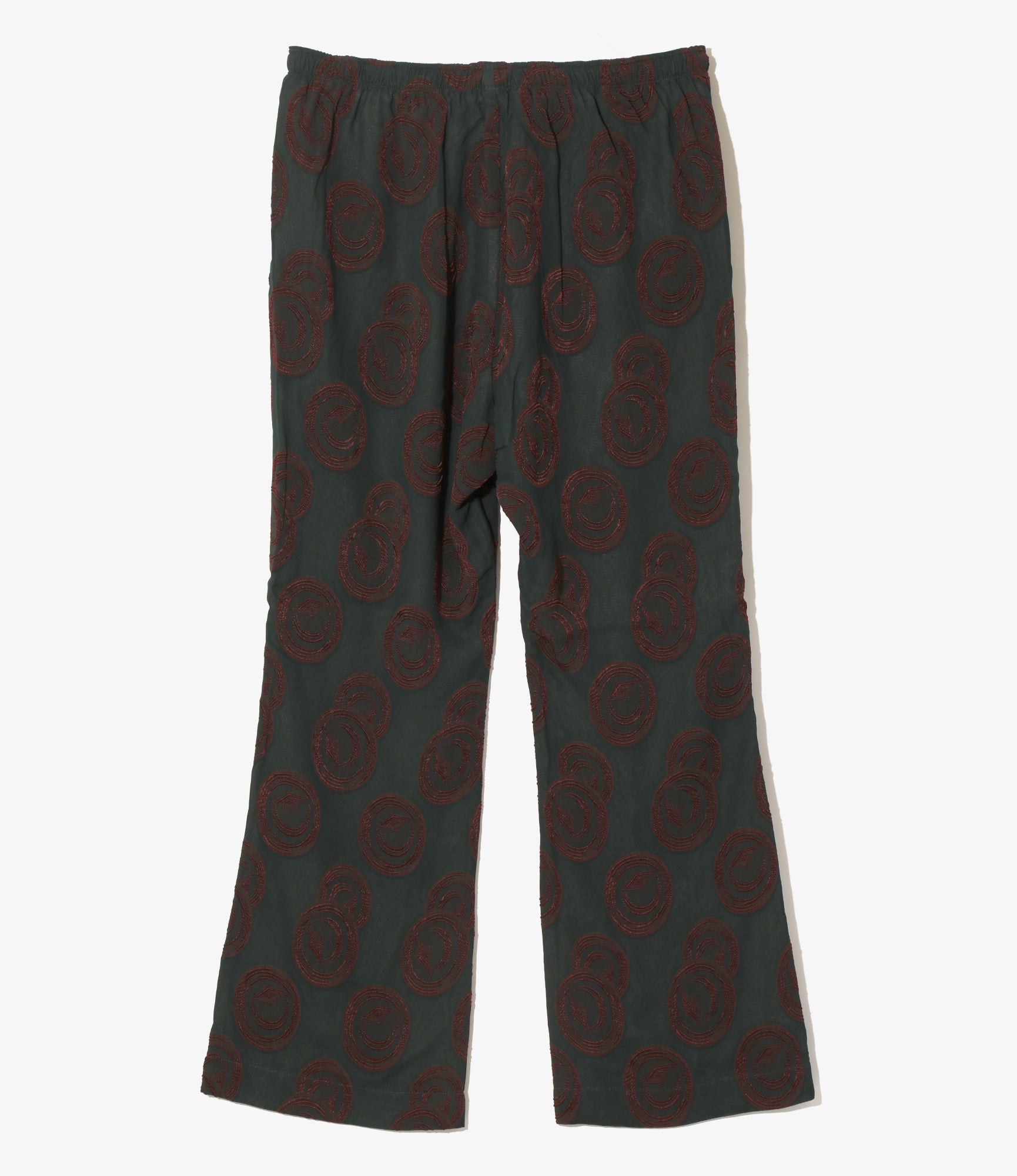 String Boot-Cut Pant – Green/Bordeaux Ring Cut Jacquard Rayon