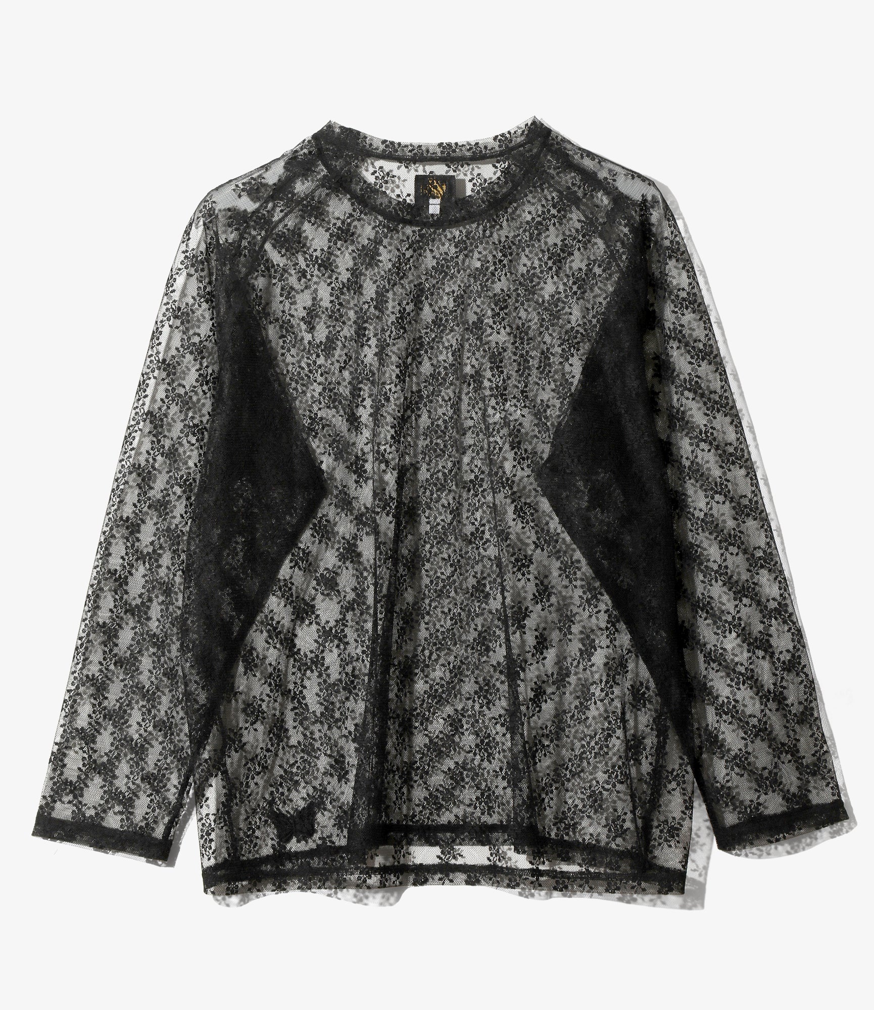 U-Neck Long Sleeve T-Shirt – Black Floral Raschel Lace