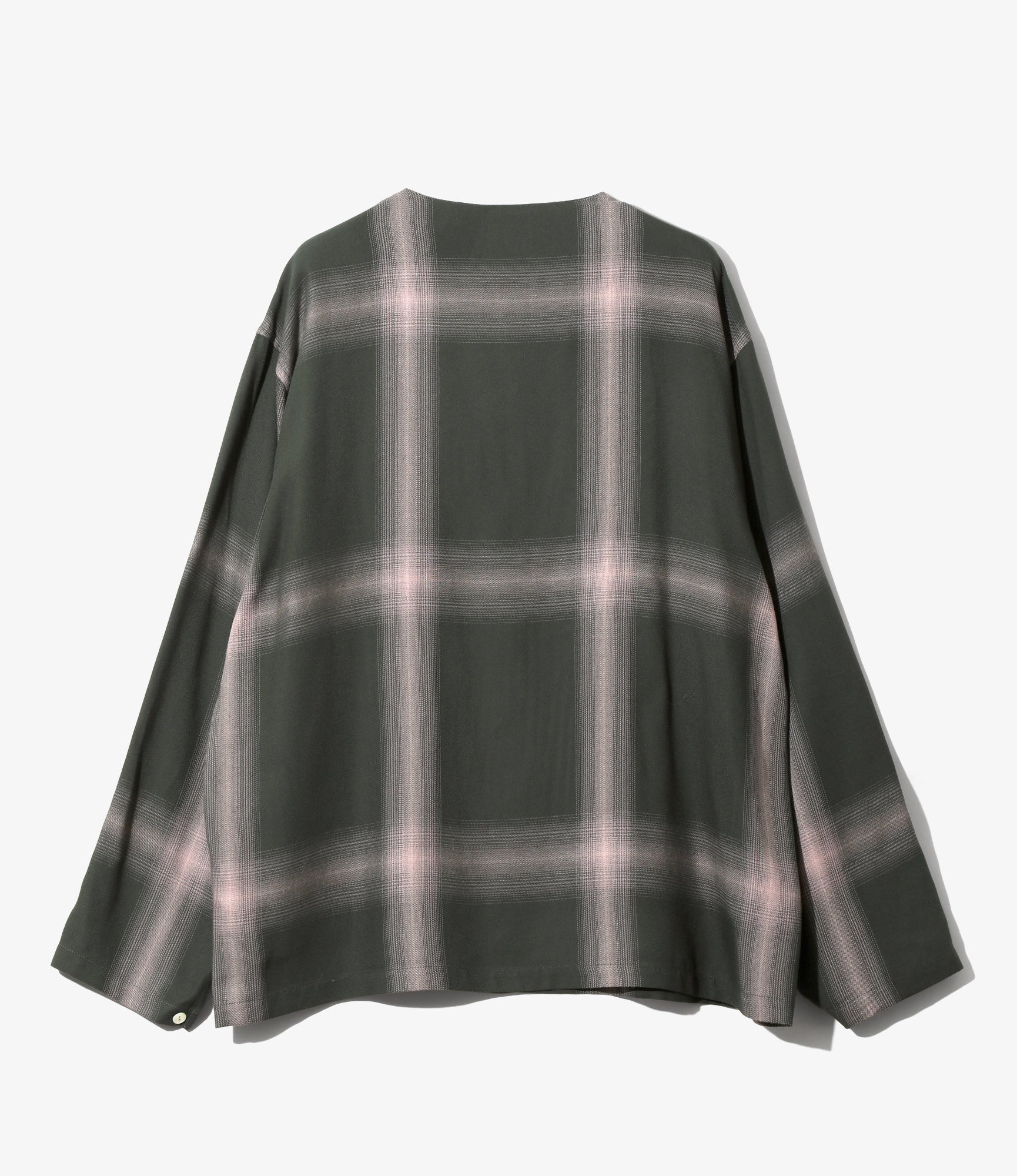 V-Neck Shirt – Green Plaid Rayon