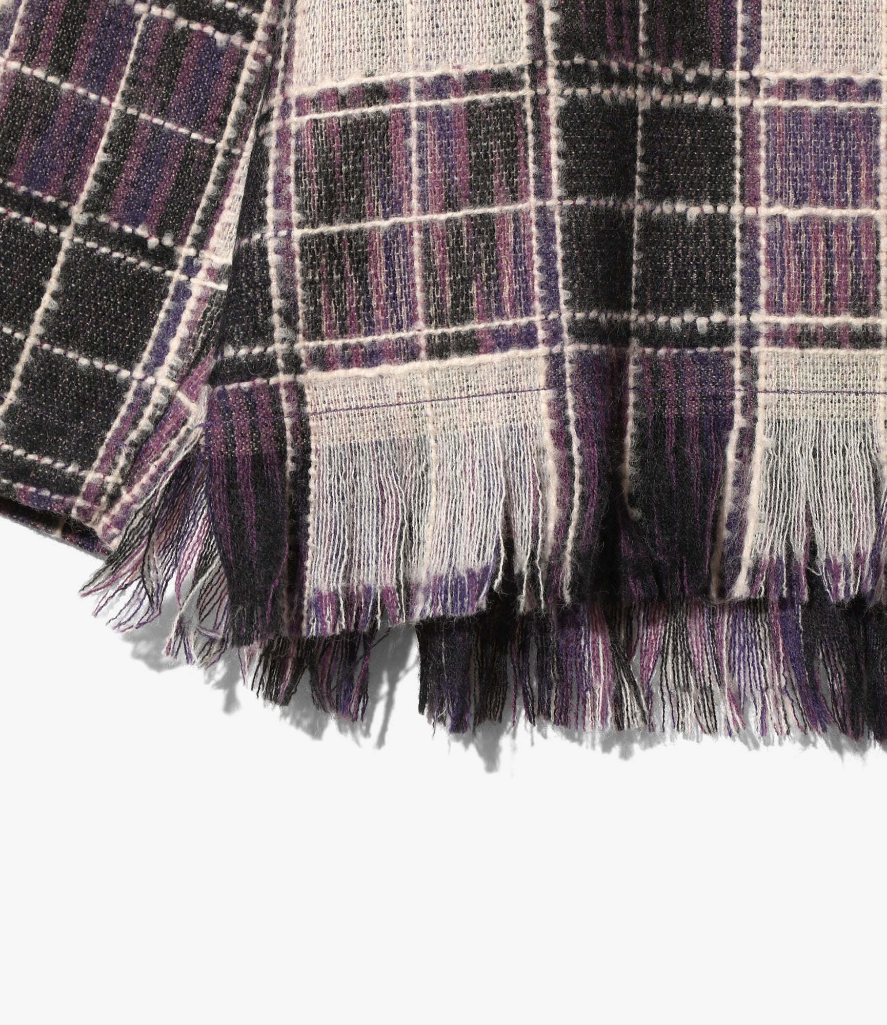 V-Neck Fringe Shirt – Purple Plaid Wool