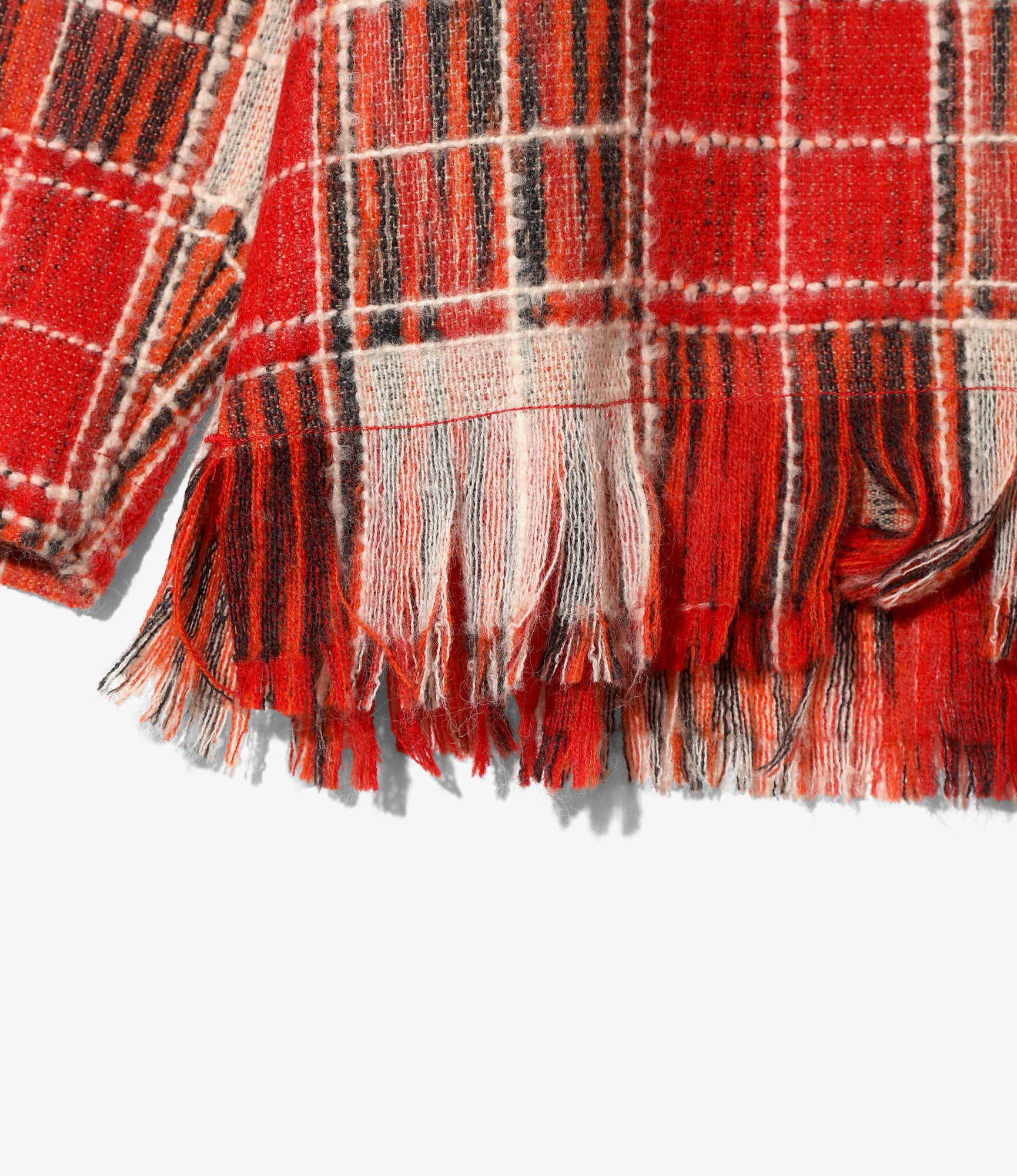 V-Neck Fringe Shirt – Red Plaid Wool