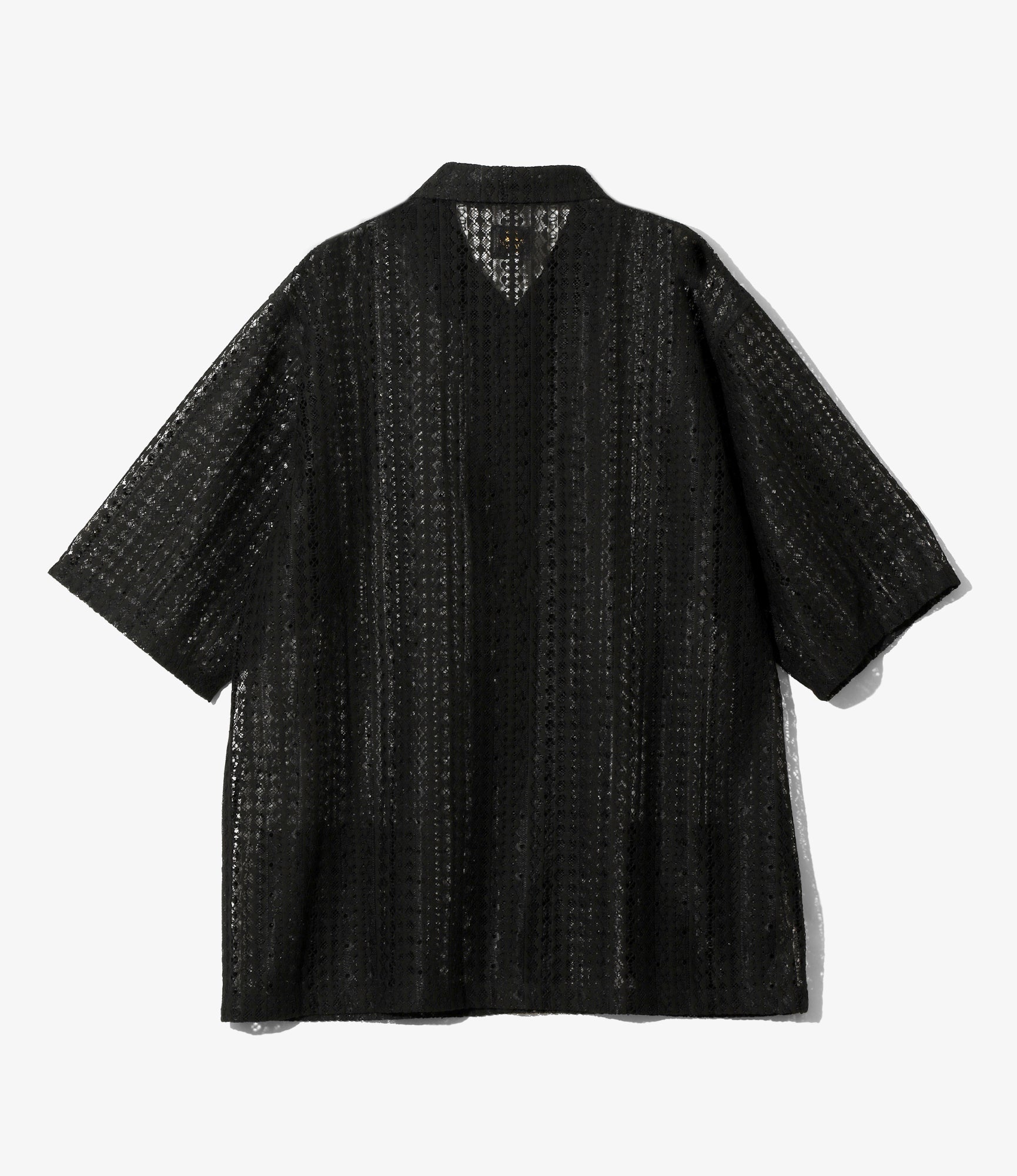 Widespread Collar Short Sleeve Shirt – Black Raschel Lace