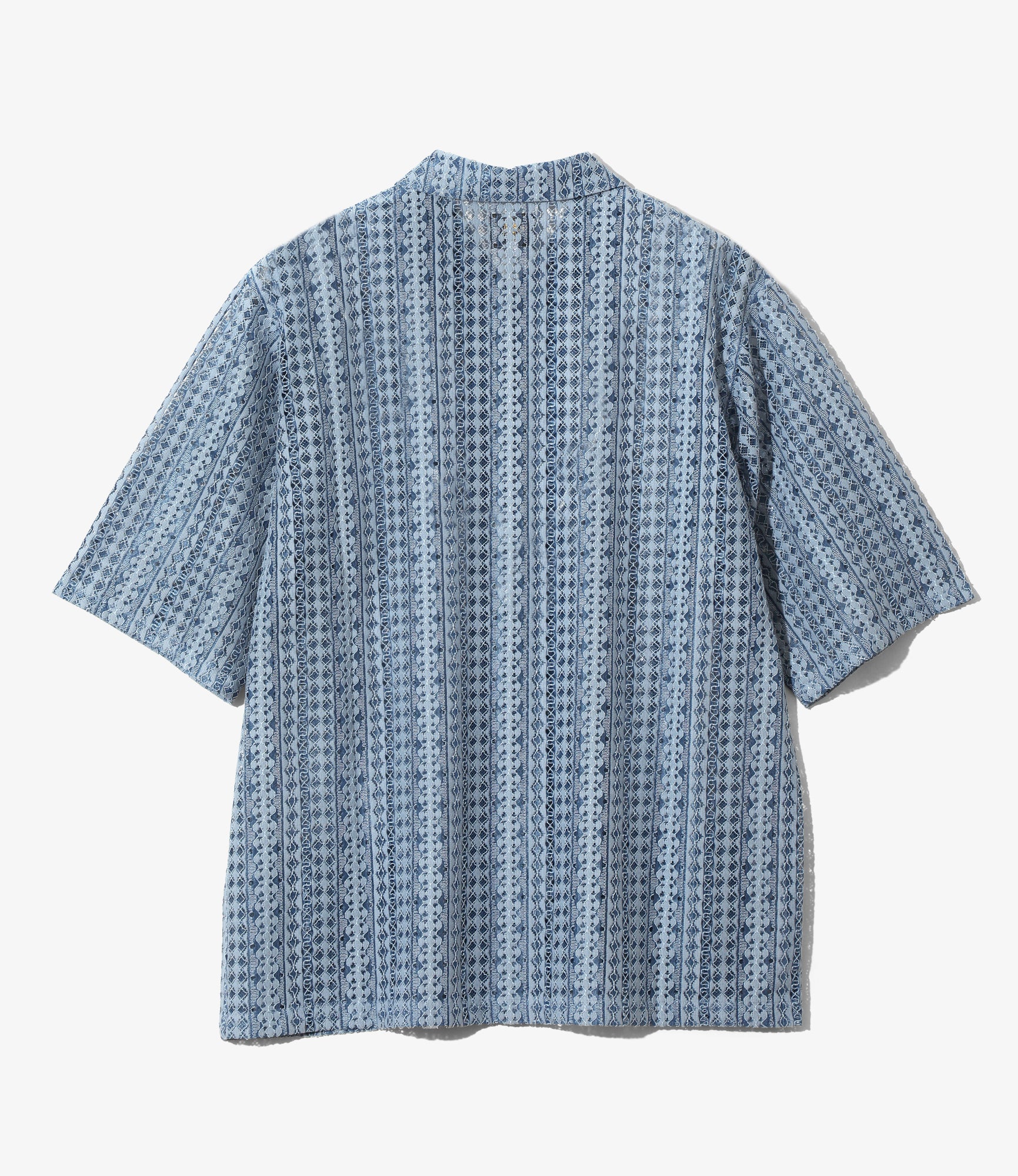 Widespread Collar Short Sleeve Shirt – Blue Raschel Lace