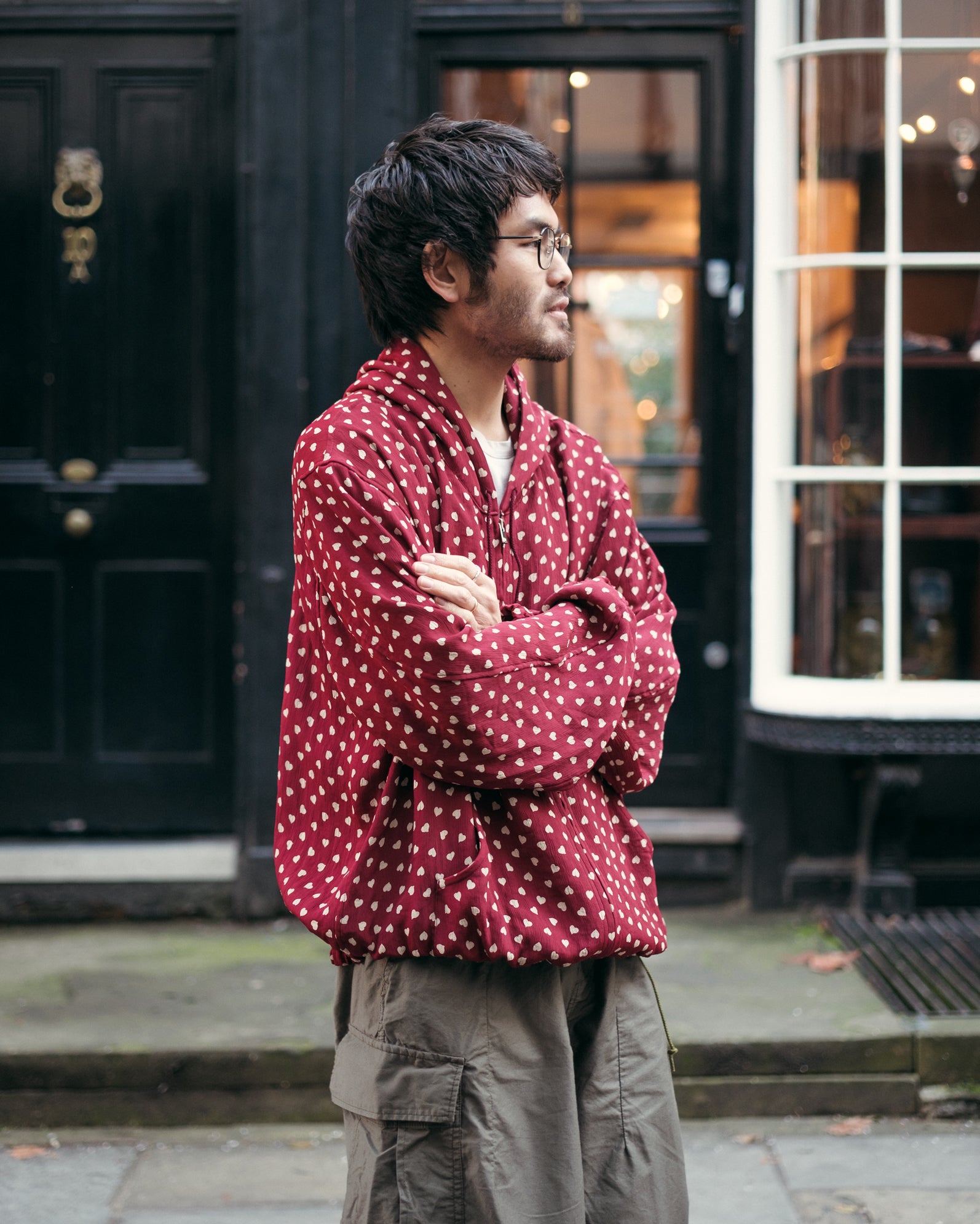 Zipped Hoodie – Red Heart Double-Weave Jacquard