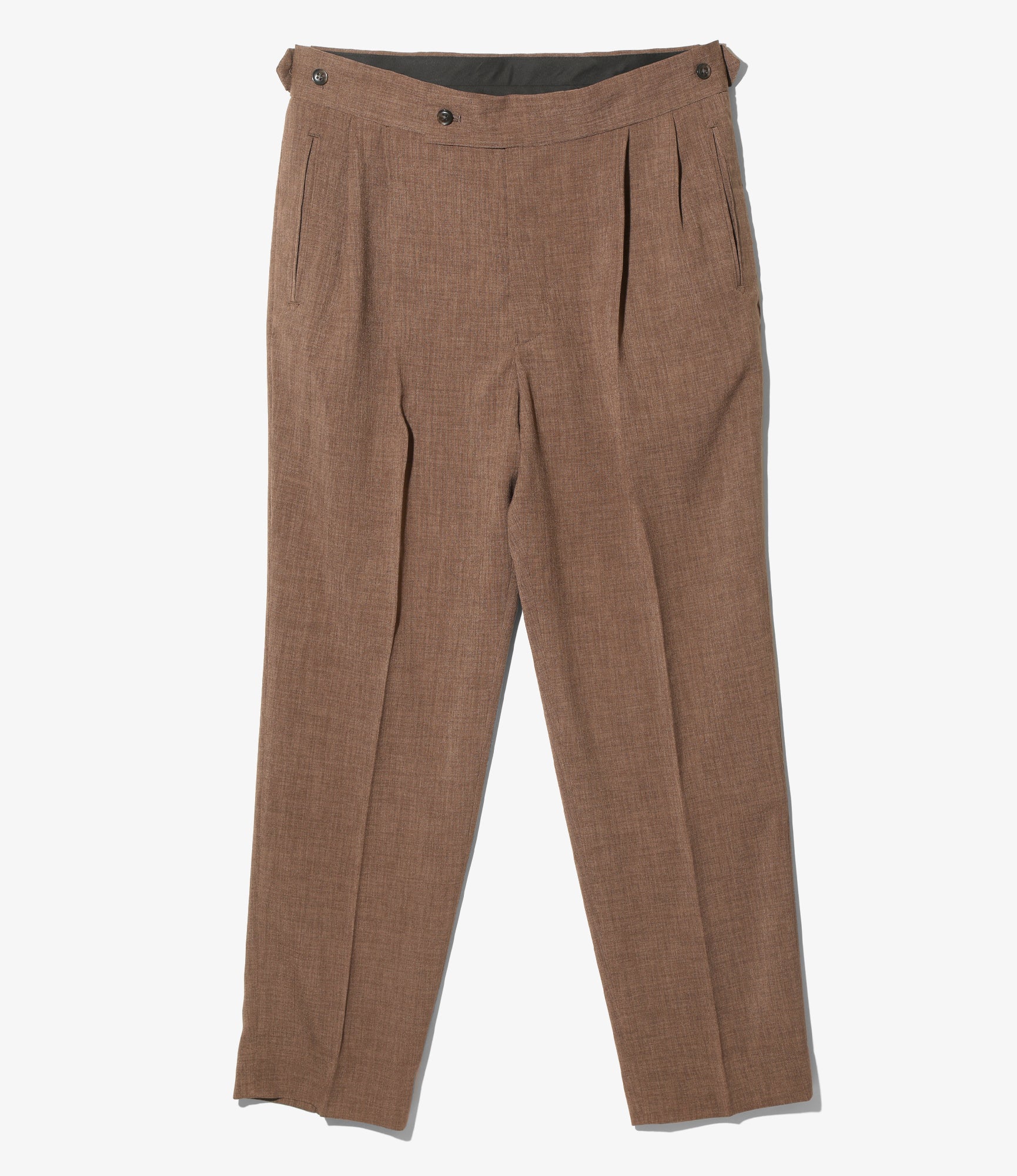 Needles Tucked Side Tab Trouser - Poly Chambray - Brown – Needles – Nepenthes London