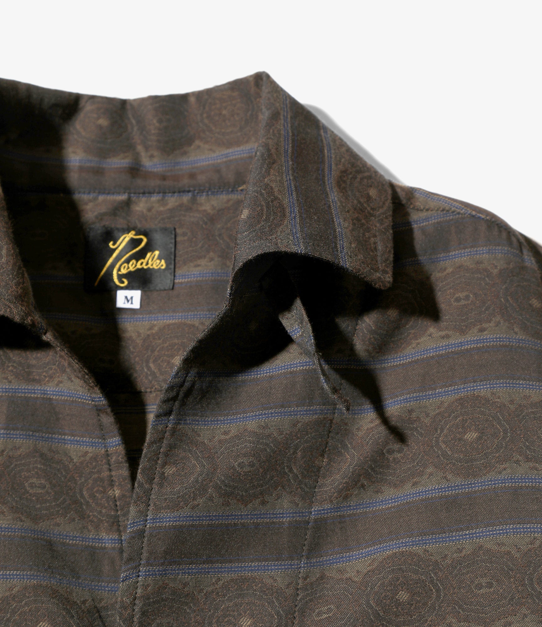 Needles S/S Italian Collar Shirt - PE/C Fine Pattern Stripe Jq - Brown