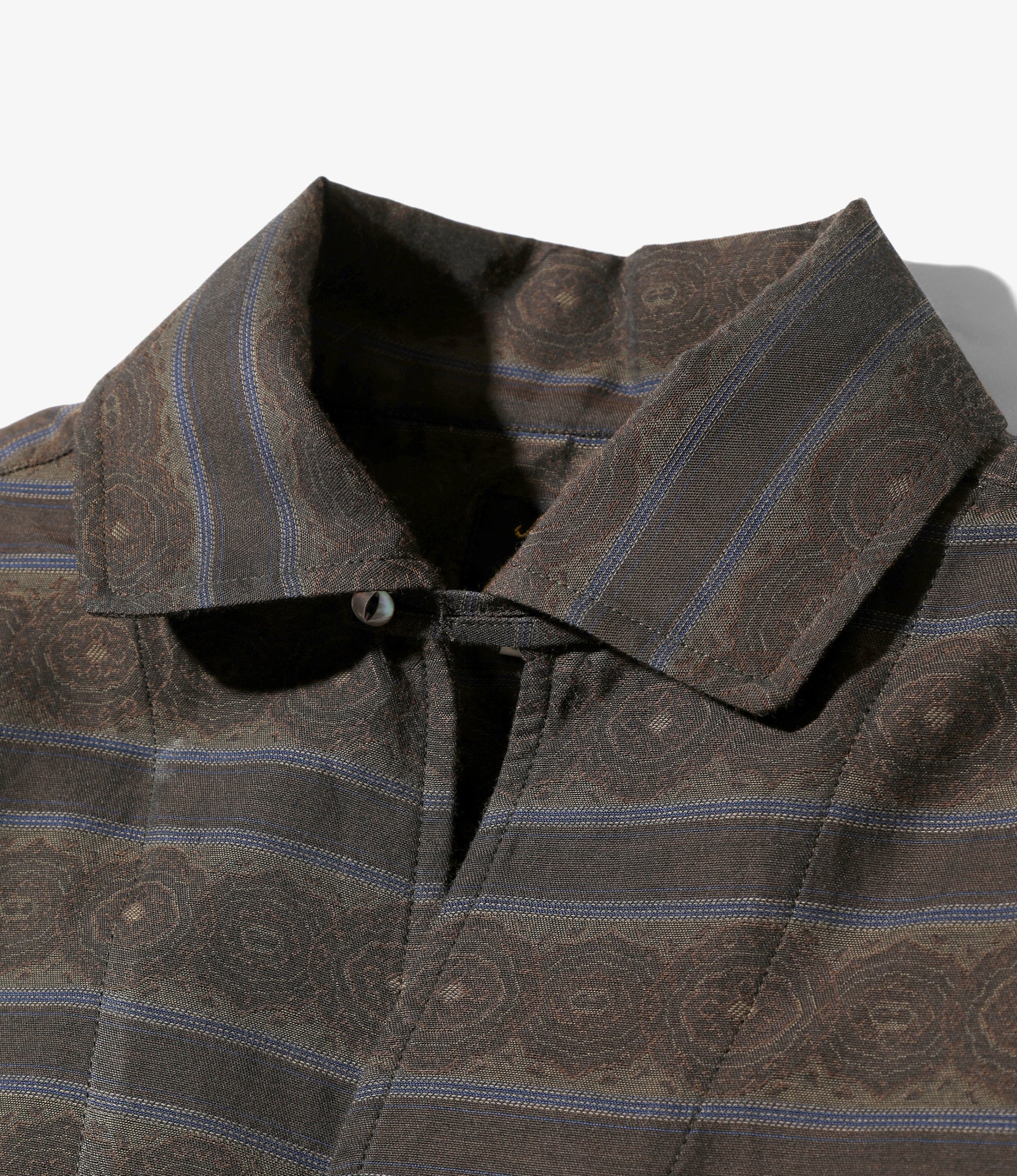 Needles S/S Italian Collar Shirt - PE/C Fine Pattern Stripe Jq - Brown