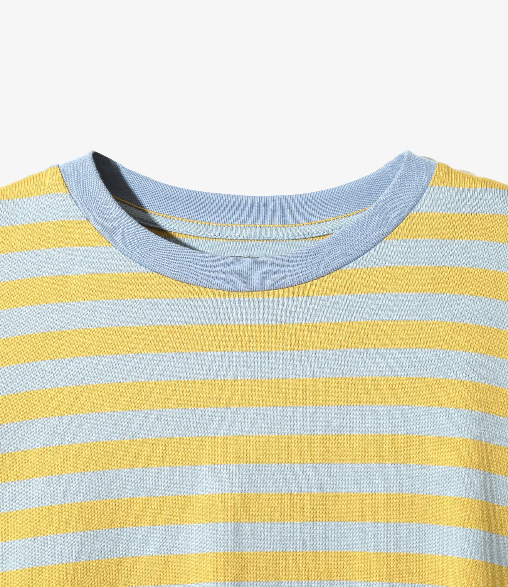 Needles S/S Crew Neck Tee - Cotton Stripe Jersey - Sax/Yellow