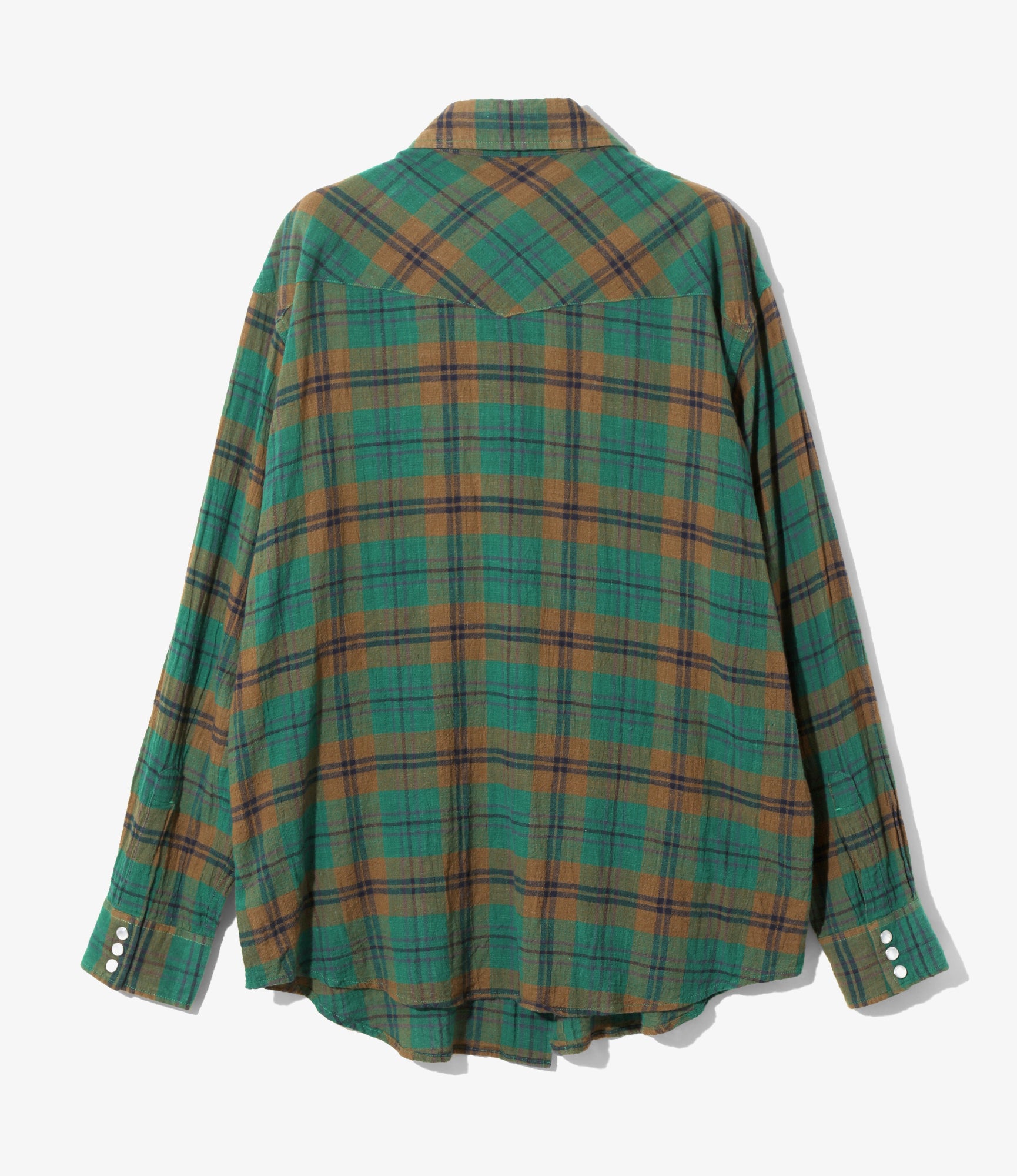 South2 West8 Western Shirt - Cotton Boiled Cloth / Tartan Plaid - Green