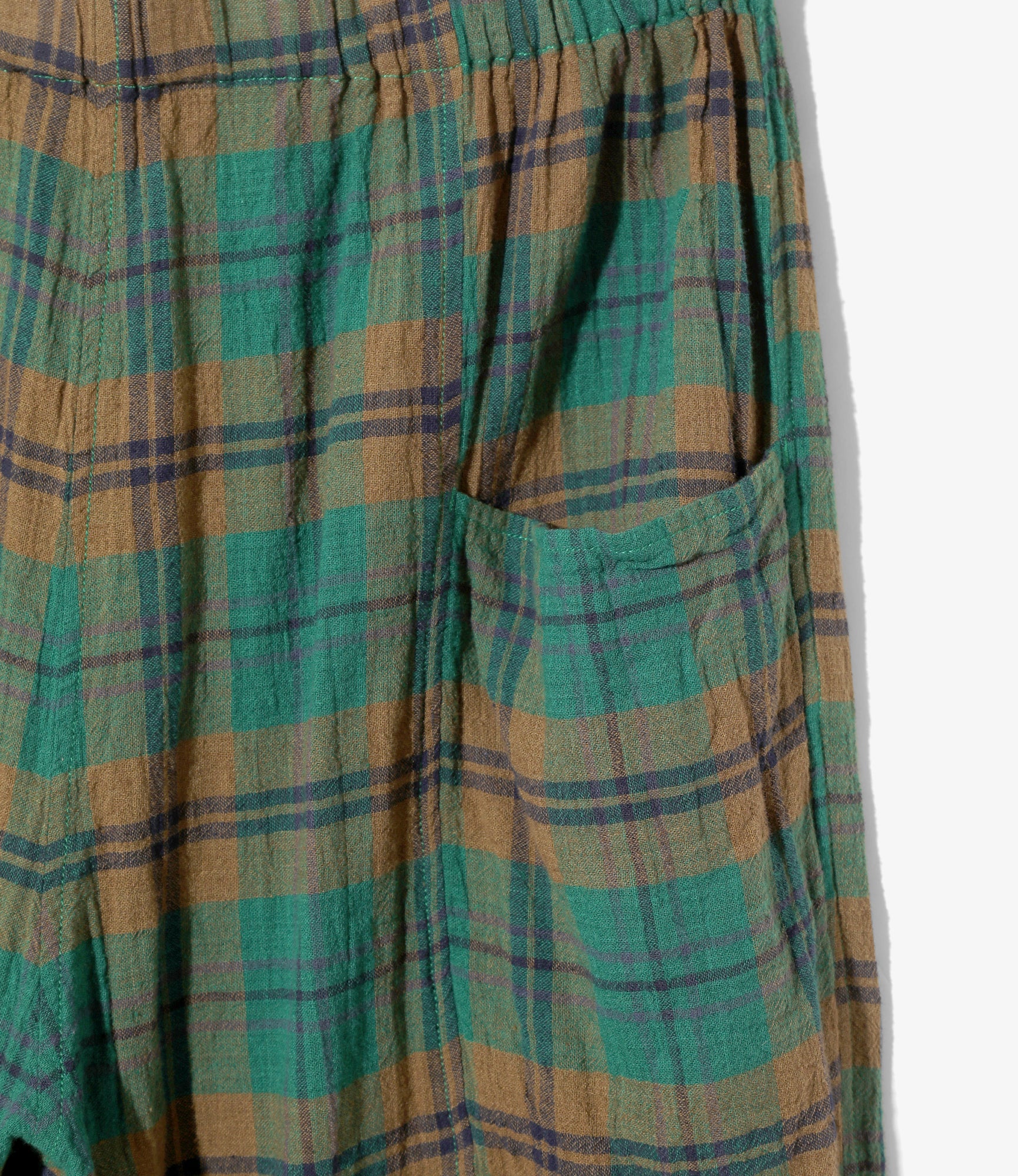 South2 West8 Army String Pant - Cotton Boiled Cloth / Tartan Plaid - Green