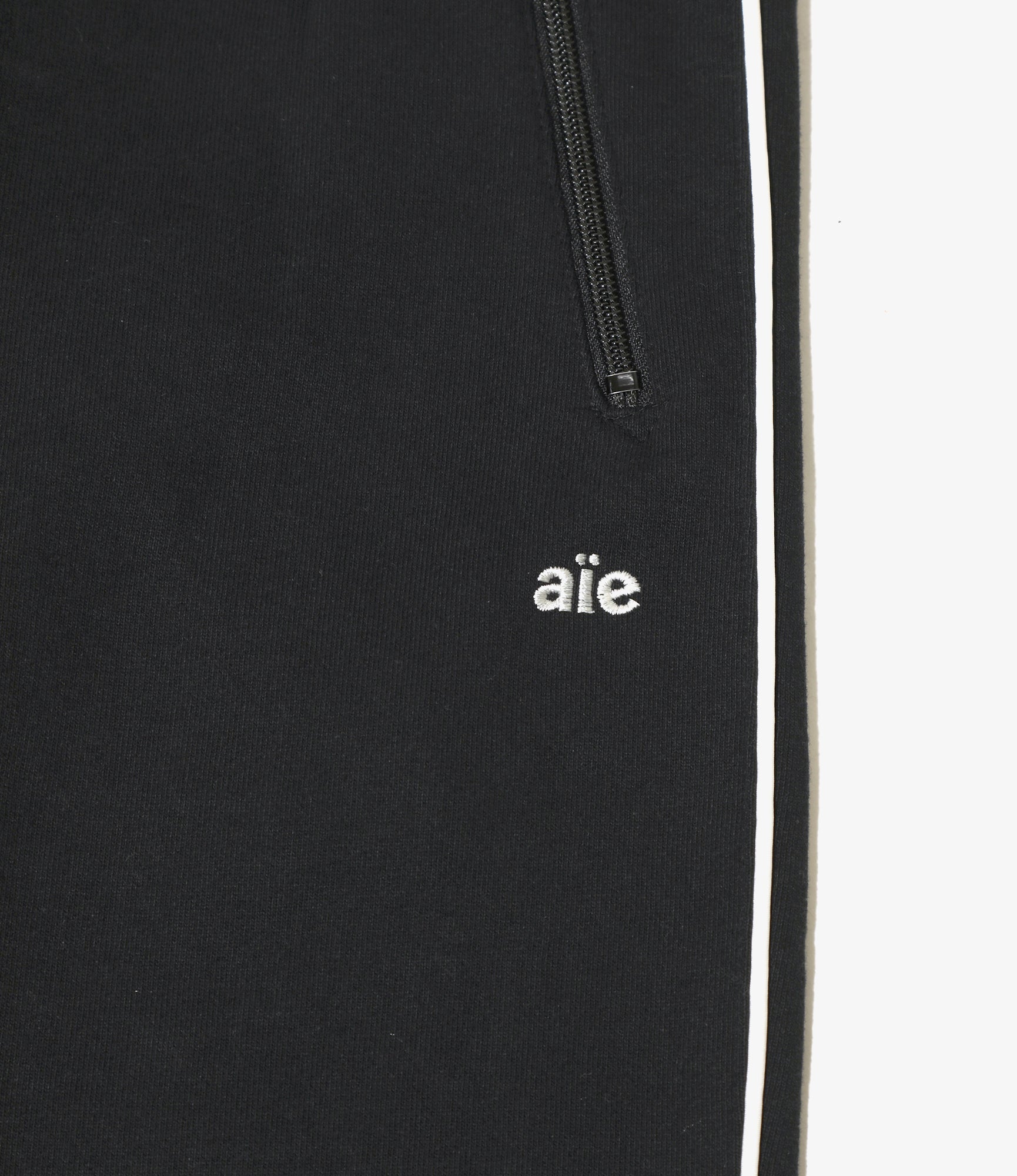 AiE Piping Sweat Pant - Cotton Lined Pile Fleece - Black