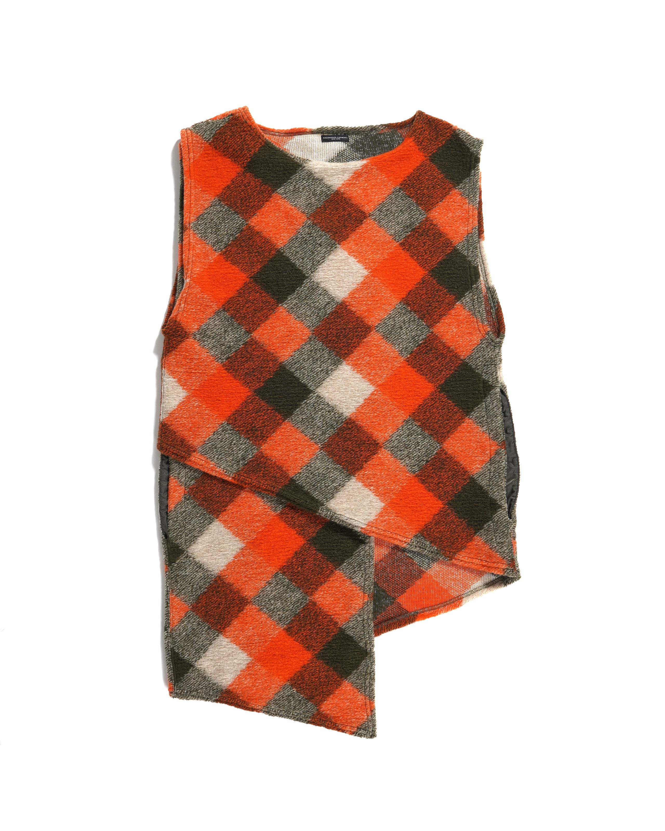 Wrap Knit Vest - Orange/Olive Poly Wool Diamond Knit