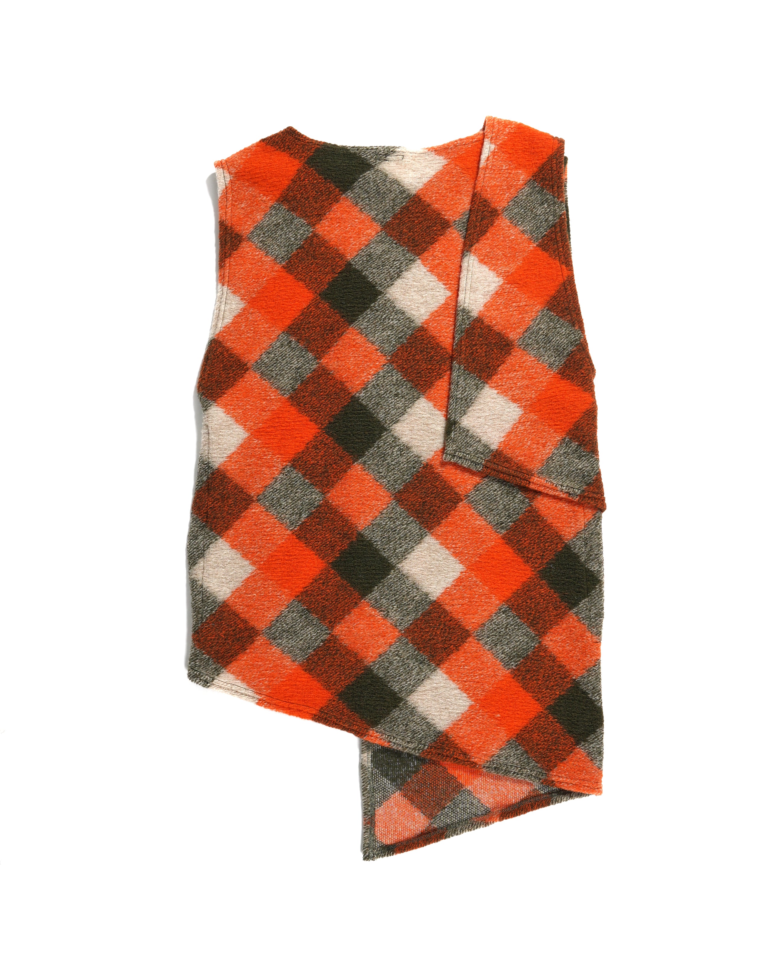 Wrap Knit Vest - Orange/Olive Poly Wool Diamond Knit