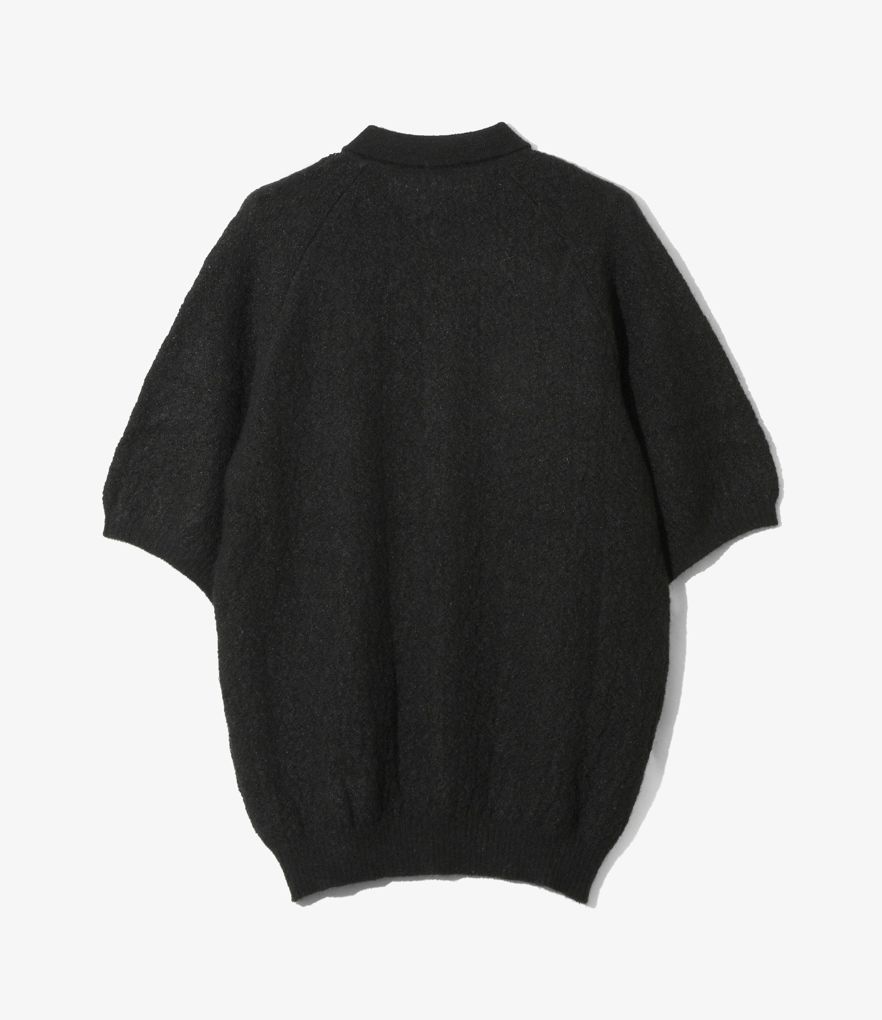 Polo Short Sleeve Sweater – Black Woven Crepe