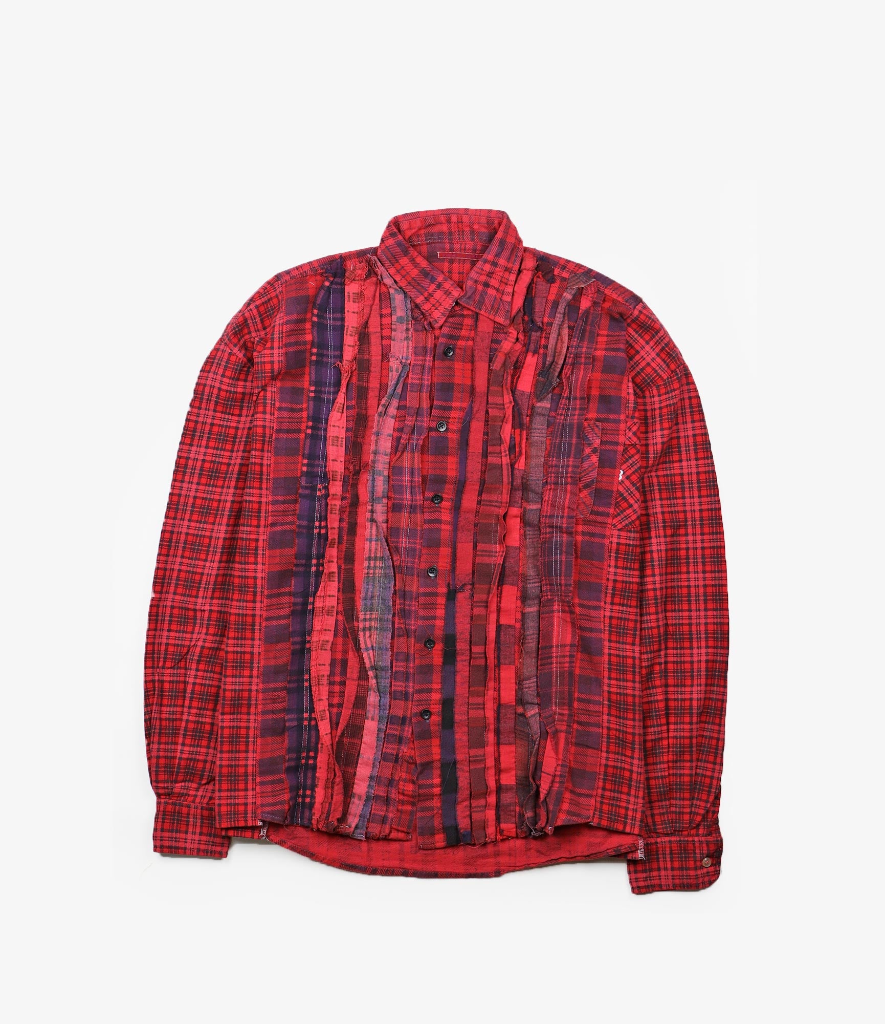 Flannel Shirt - Ribbon Wide Shirt / Over Dye - Red