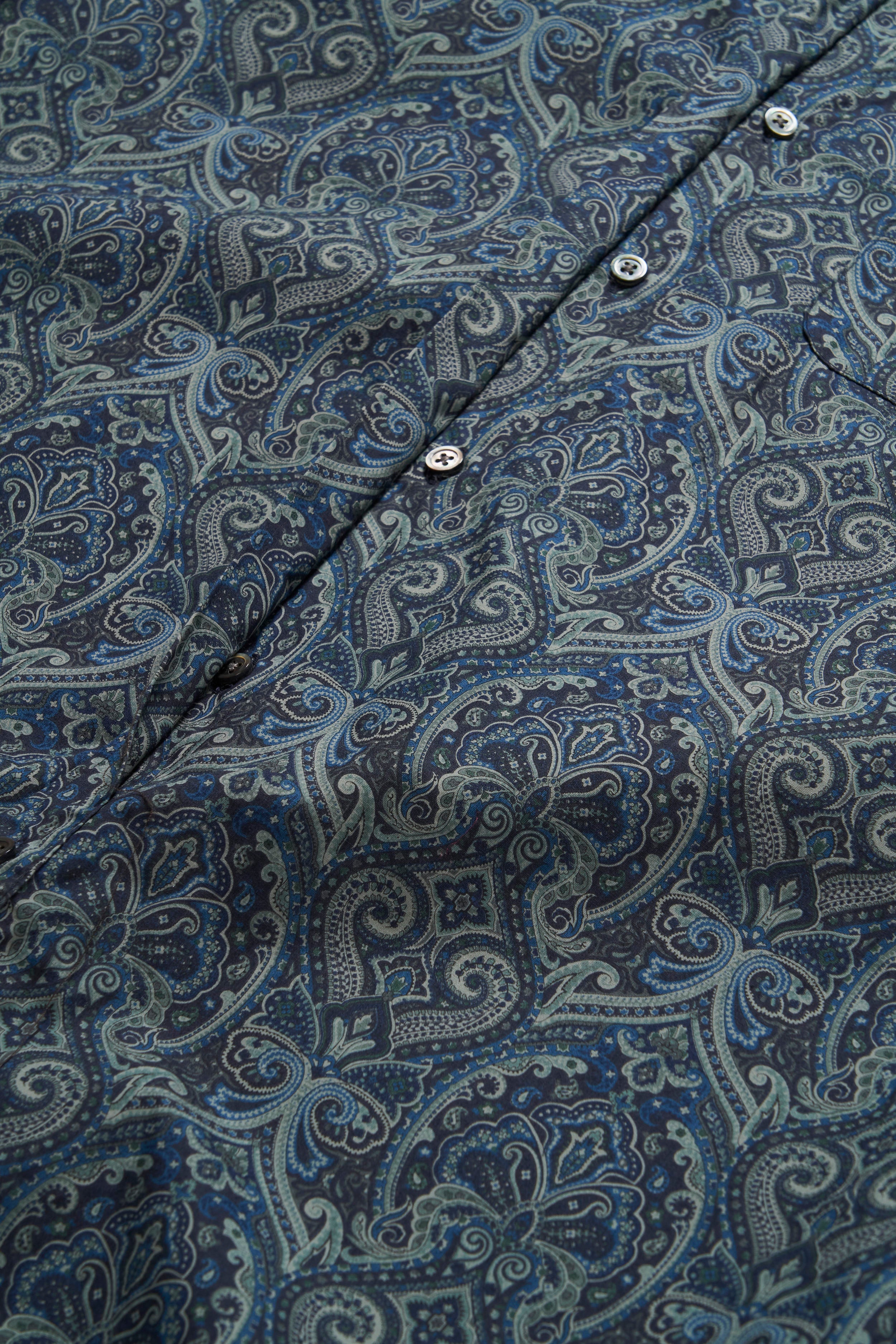 Engineered Garments Rounded Collar Shirt - Navy Cotton Paisley Print