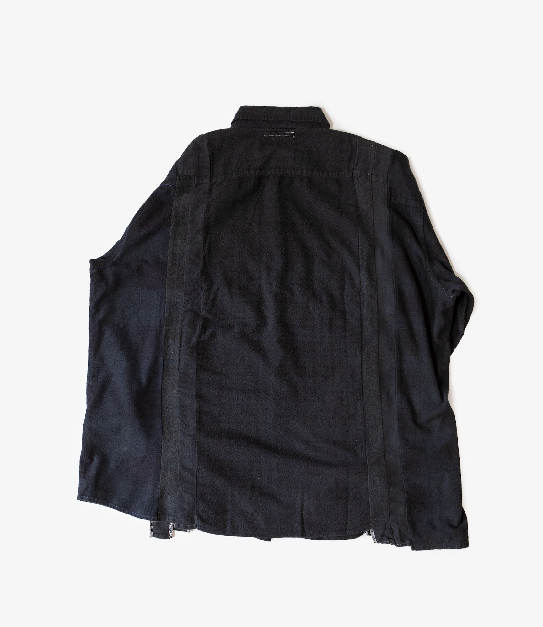 Rebuild by Needles Flannel Shirt - 7 Cuts Wide Shirt / Over Dye - Black