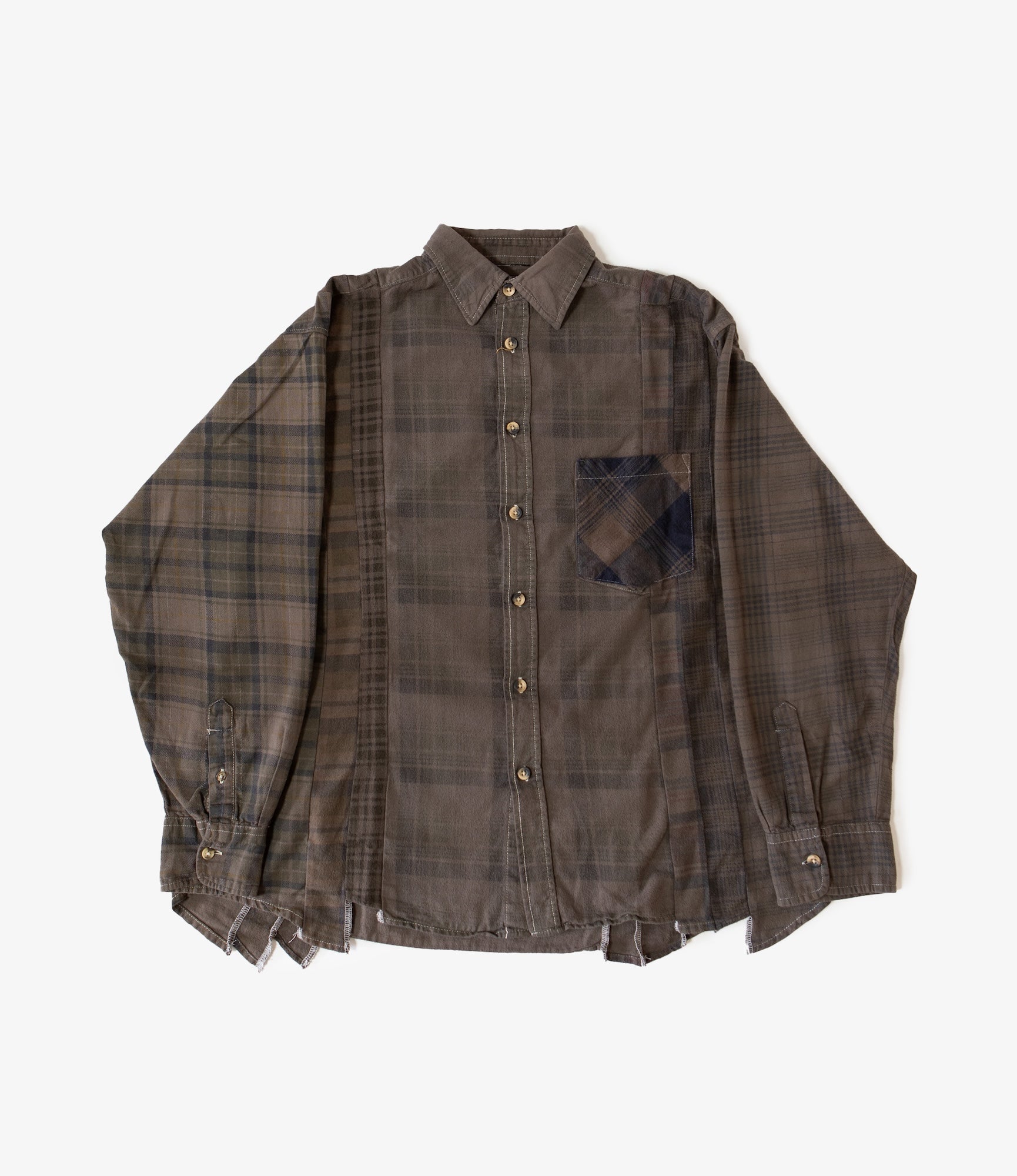 Rebuild by Needles Flannel Shirt - 7 Cuts Shirt / Over Dye - Brown