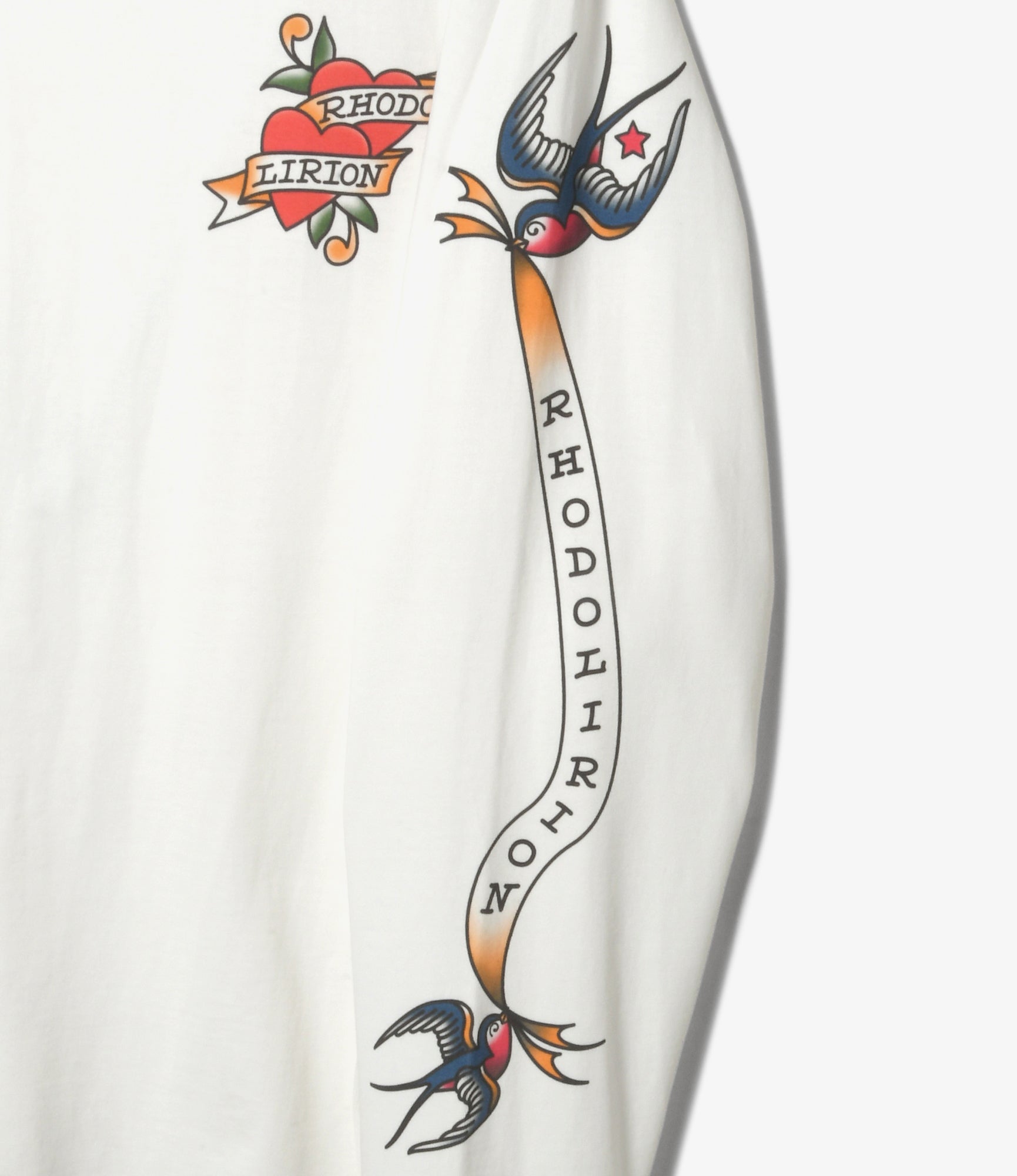 Crew Neck Long Sleeve T-Shirt – White 'Tattoo' Print