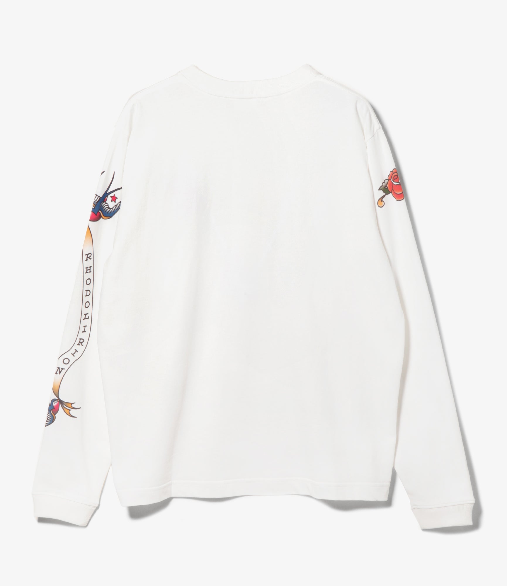 Crew Neck Long Sleeve T-Shirt – White 'Tattoo' Print