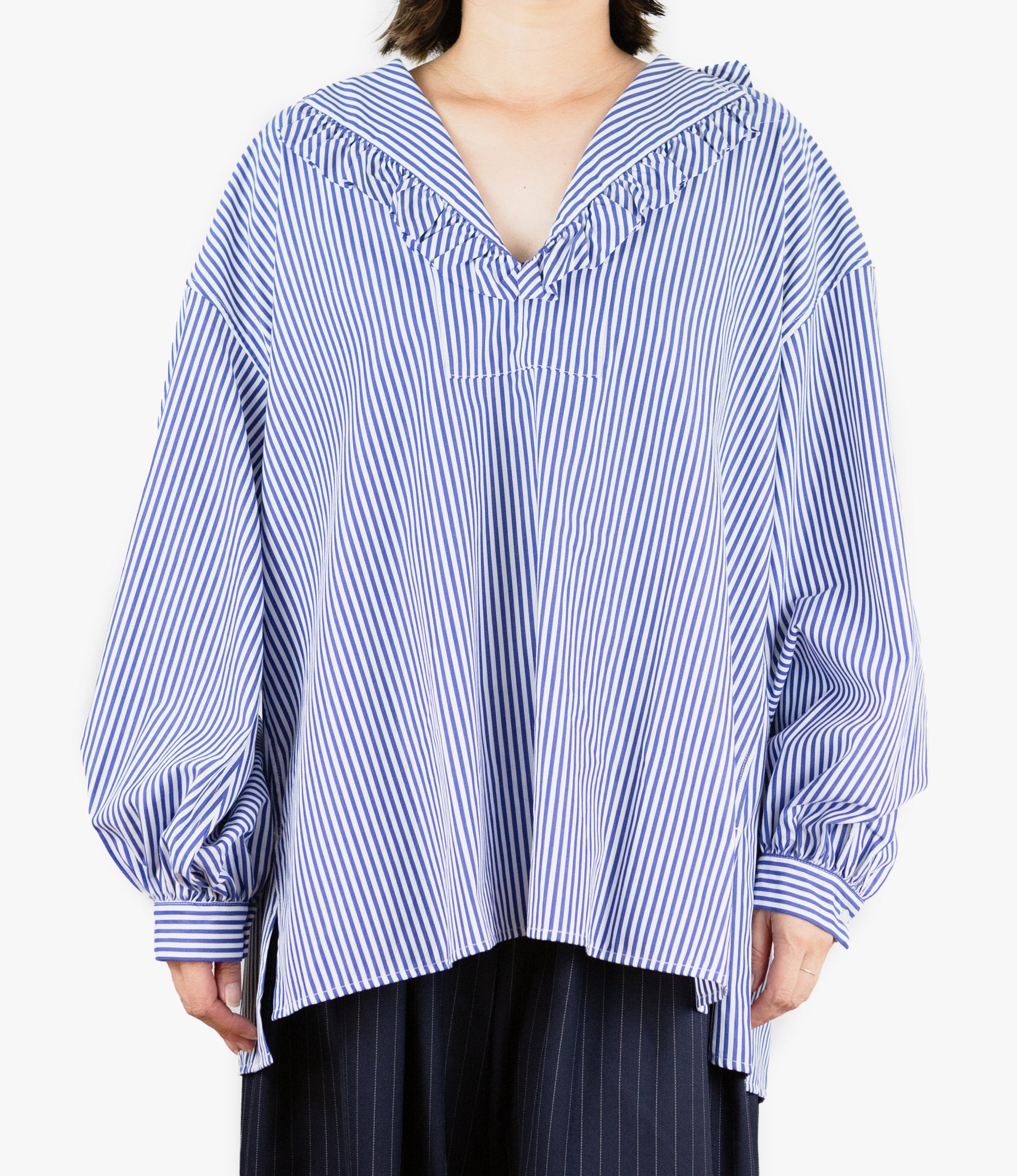 Frill Hoodie – Blue/White Stripe