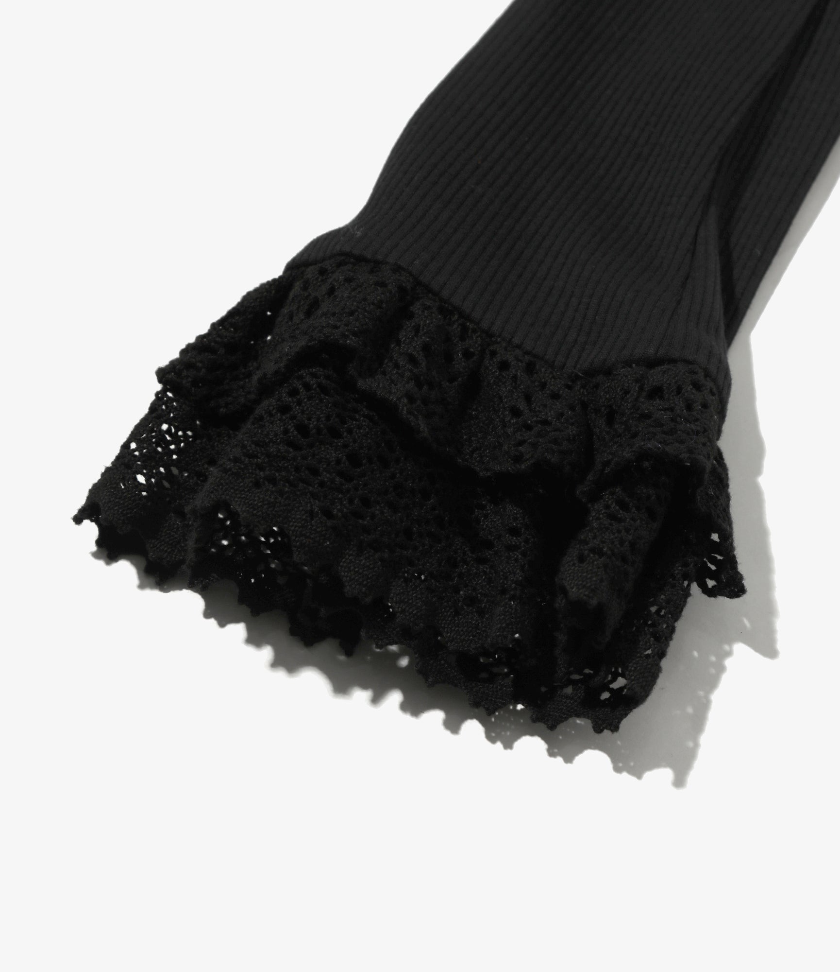 Ribbed Lace Cuff Pullover – Black