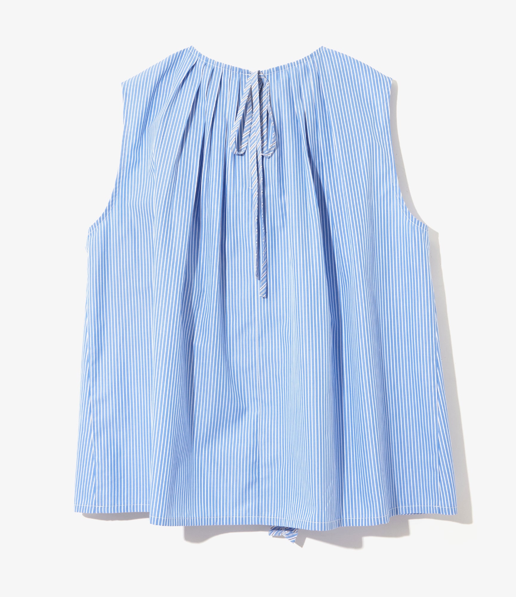 Sleeveless Frill Shirt – Sax Blue Stripe